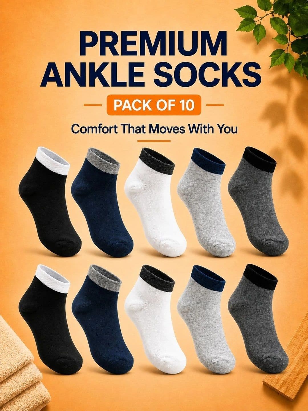 ADDOSSO Men Pack of 10 Cotton Assorted Ankle Length Socks thumbnail 2