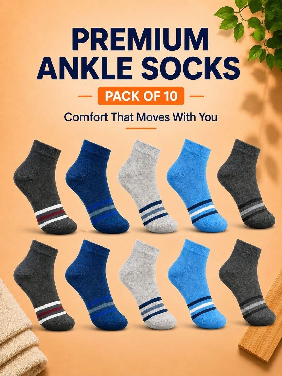 ADDOSSO Men Pack of 10 Cotton Assorted Striped Ankle Length Socks thumbnail 5