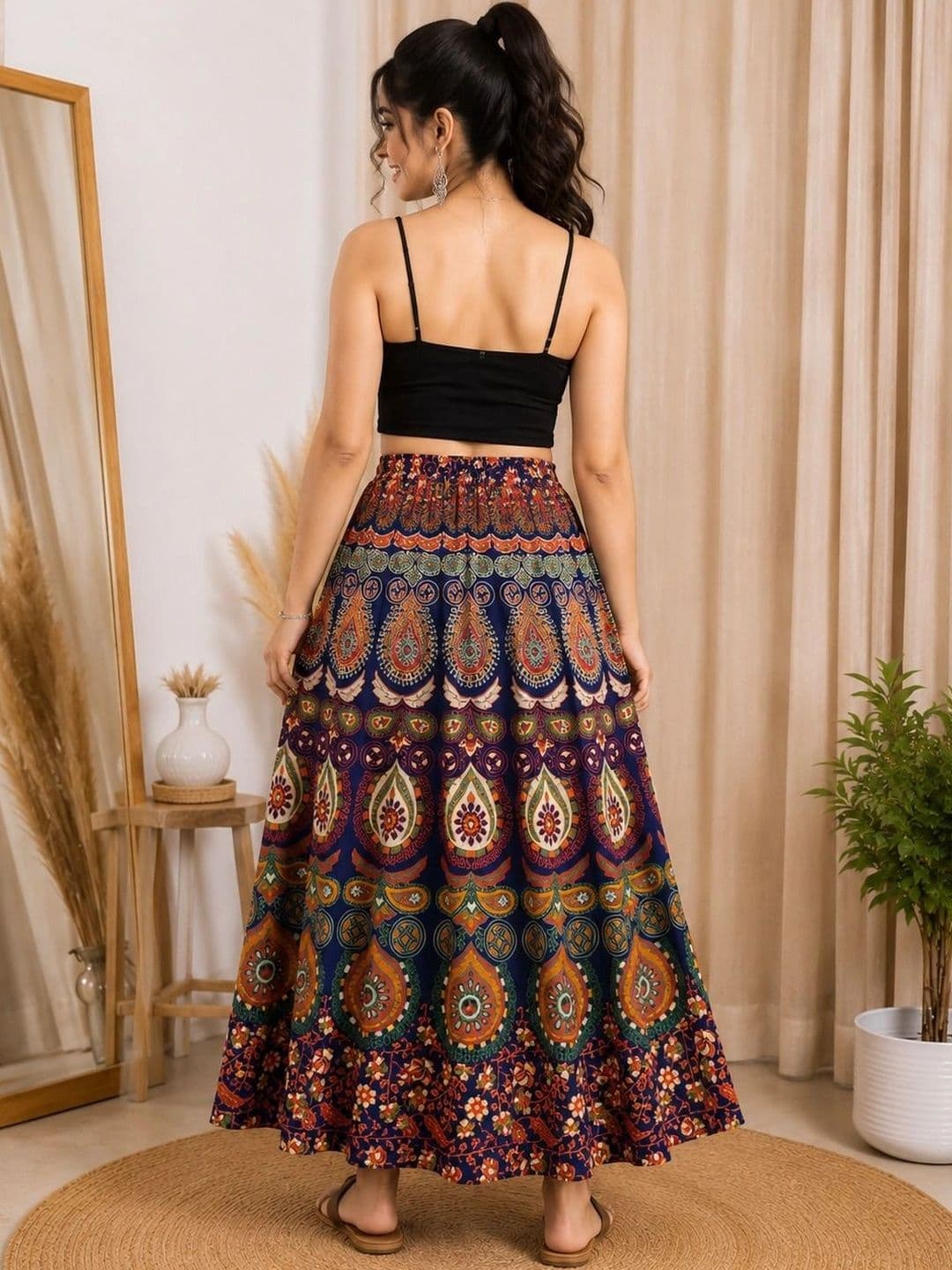 HIMCARE Women Cotton Cambric Paisley Bohemian Maxi Flared Skirt thumbnail 2