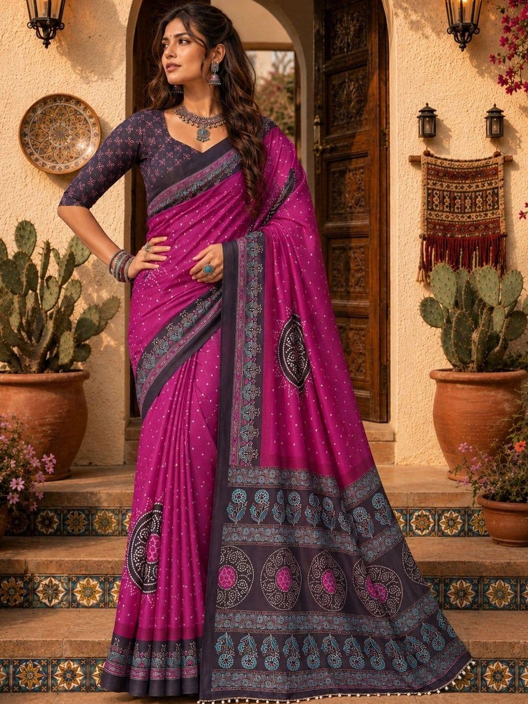 Durga Textile Bandhani Silk Blend Bandhani Saree thumbnail 3