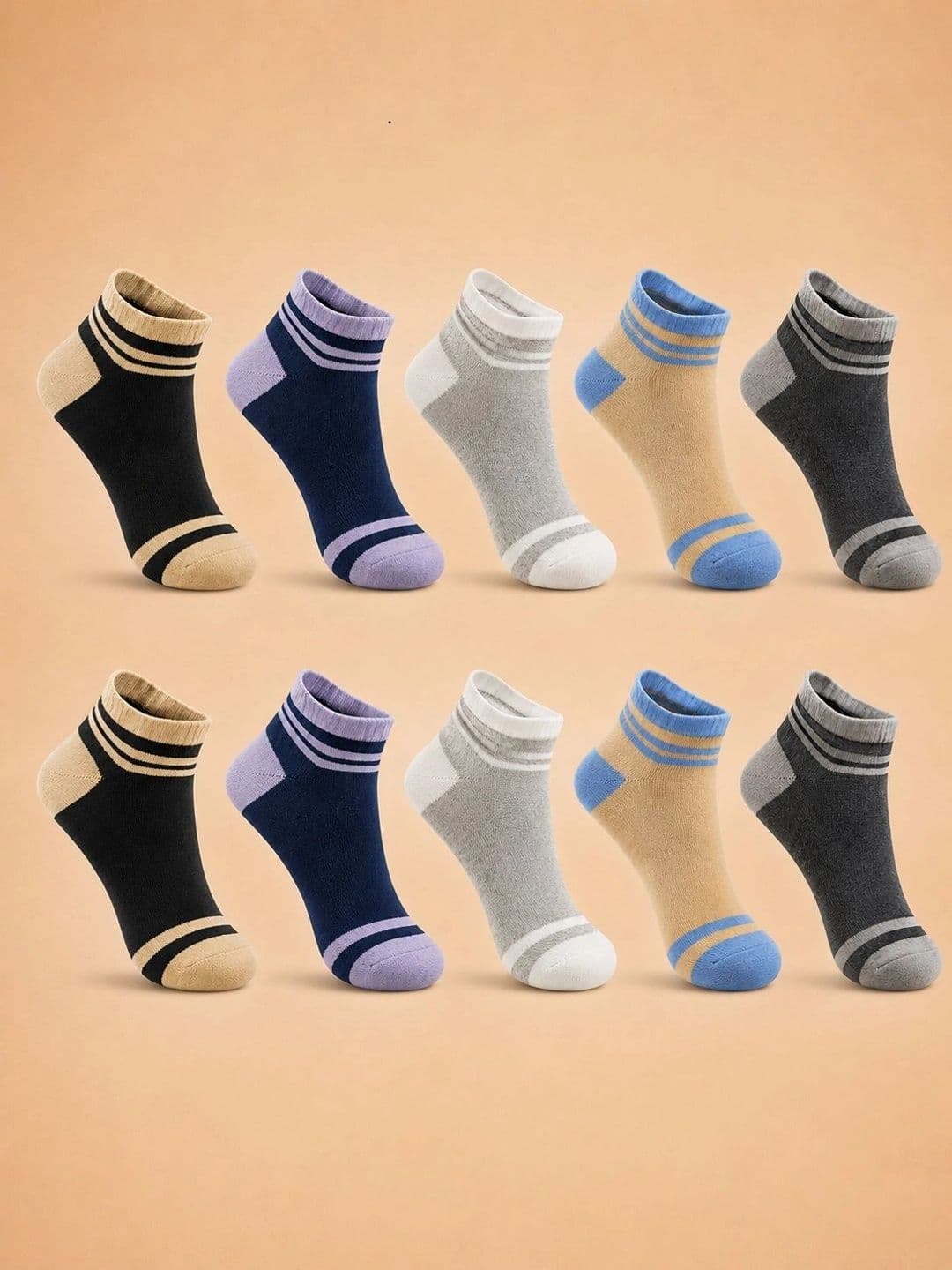 ADDOSSO Men Pack of 10 Cotton Assorted Striped Ankle Length Socks - view 1