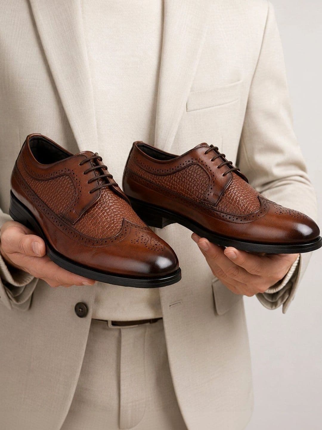House of Pataudi Men Textured Formal Brogues - view 1