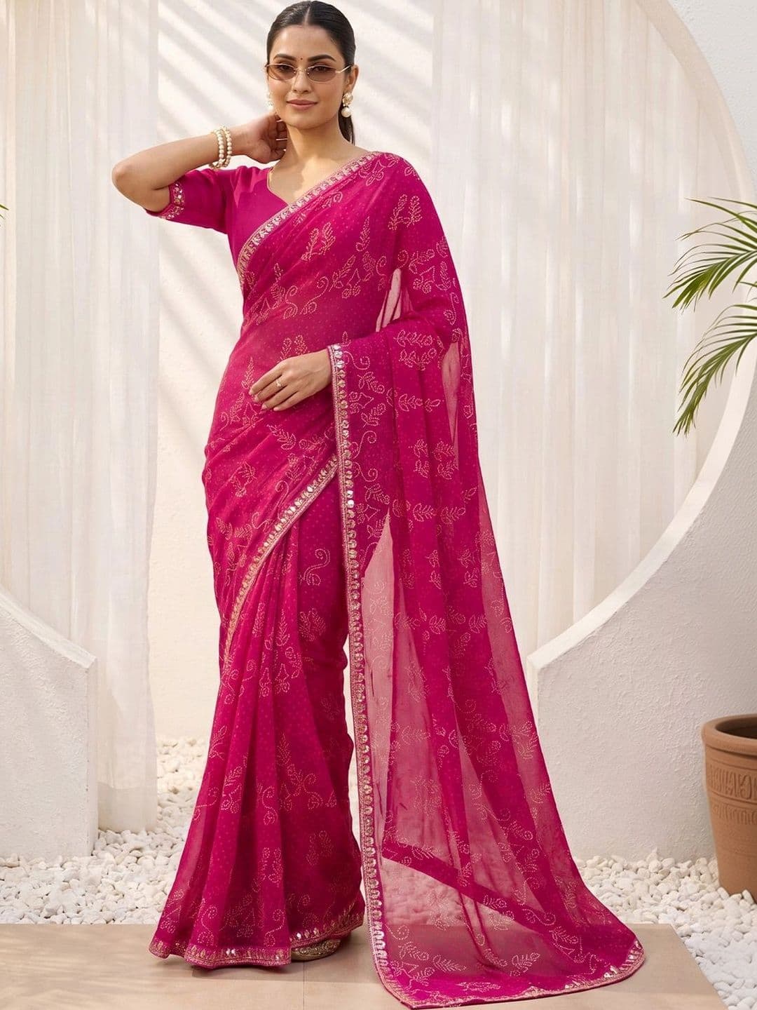 Anouk Rustic Bandhani Sequinned Poly Georgette Designer Bandhani Saree - view 1