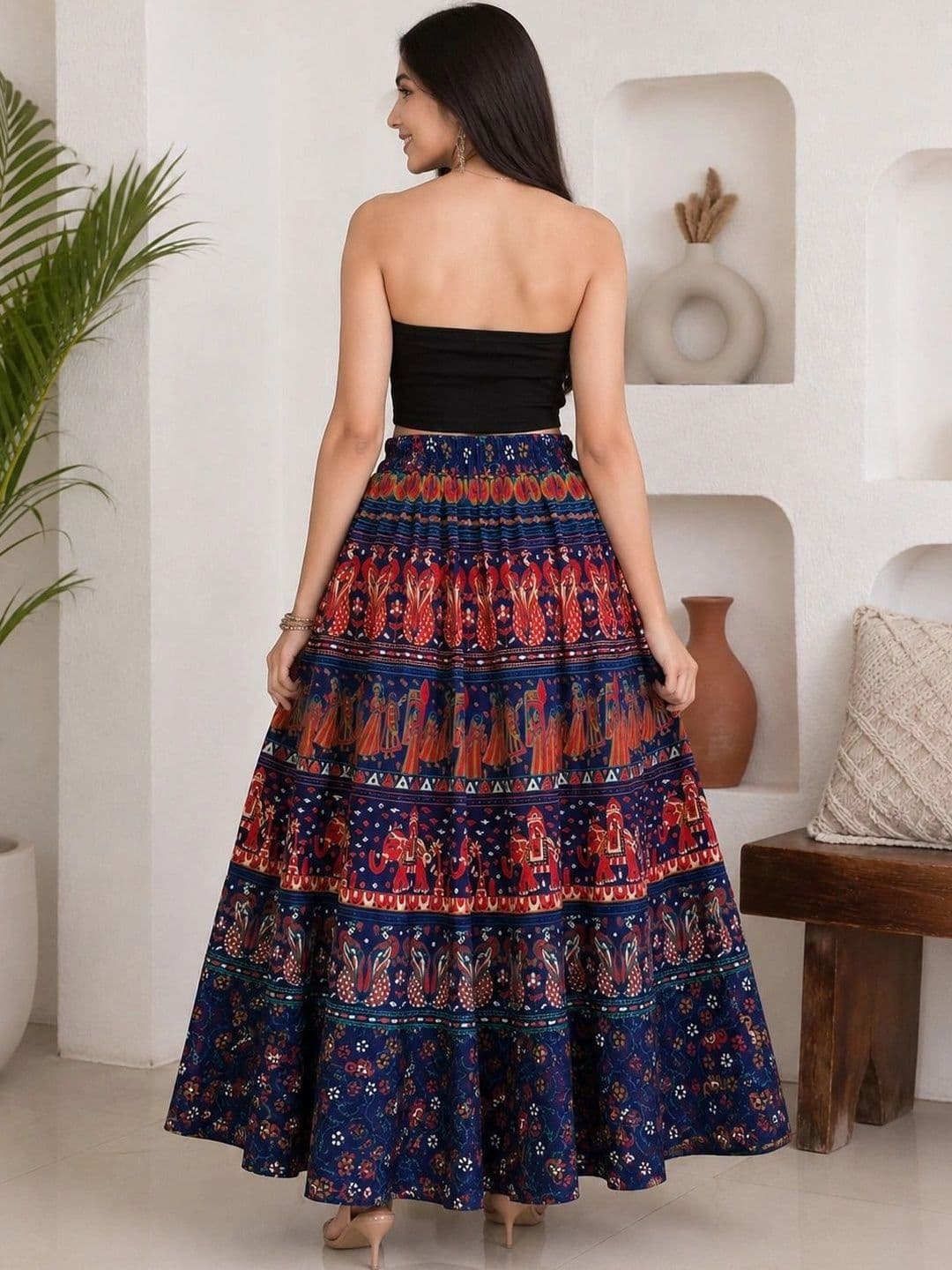 HIMCARE Women Cotton Cambric Textured Maxi Flared Skirt thumbnail 2