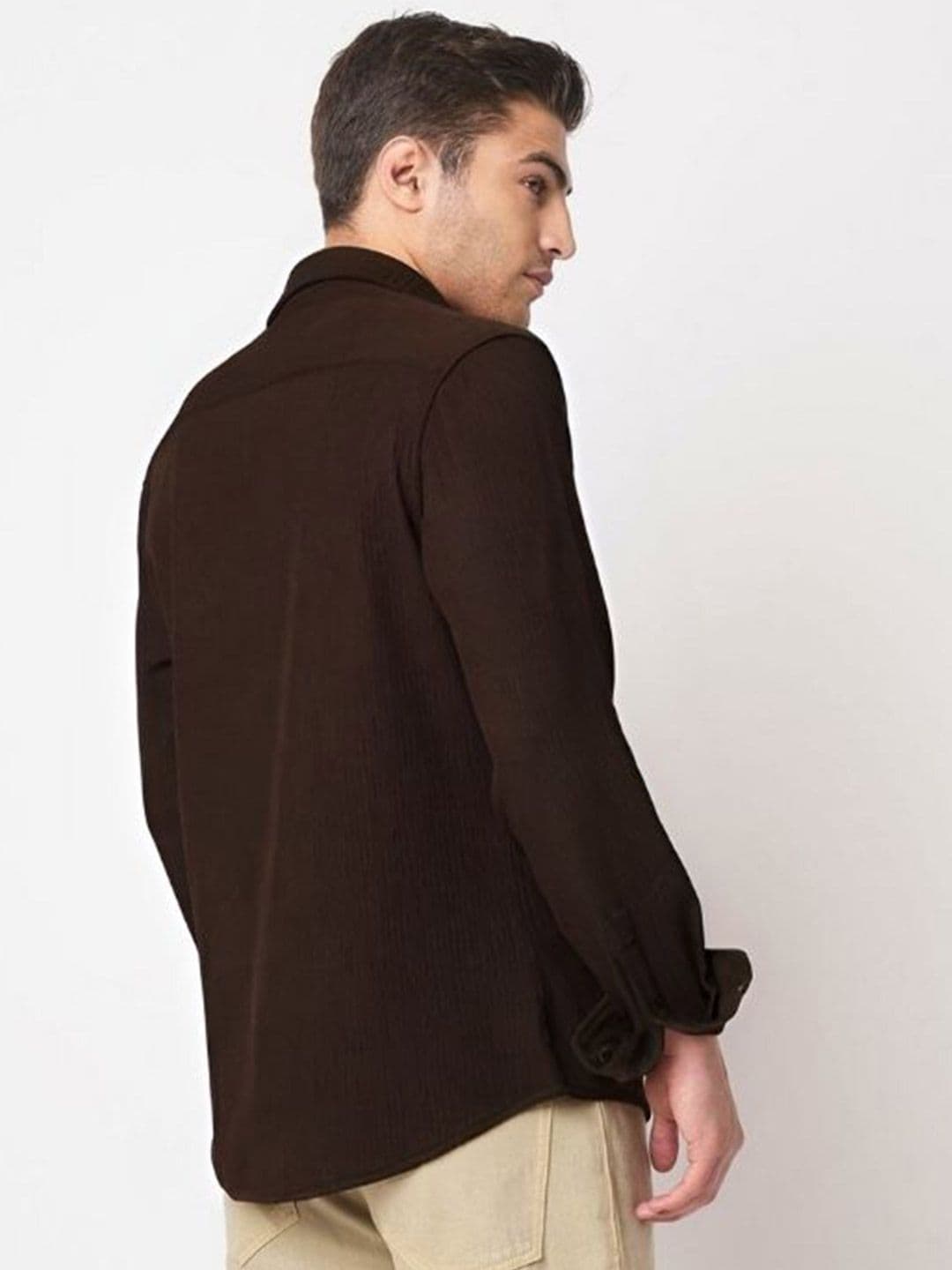 URBANICEMen Brown Textured Regular Fit Casual Shirt Full Sleeves thumbnail 3
