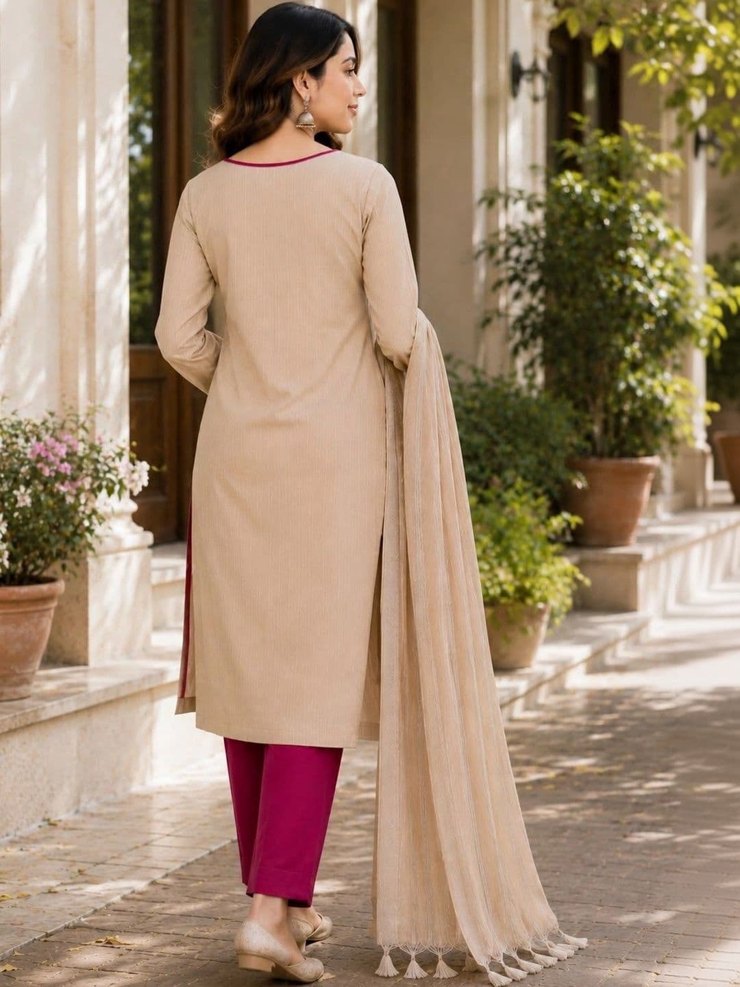 MI Textile Ethnic Motifs Embroidered Regular Thread Work Kurta with Trousers &  Dupatta thumbnail 3