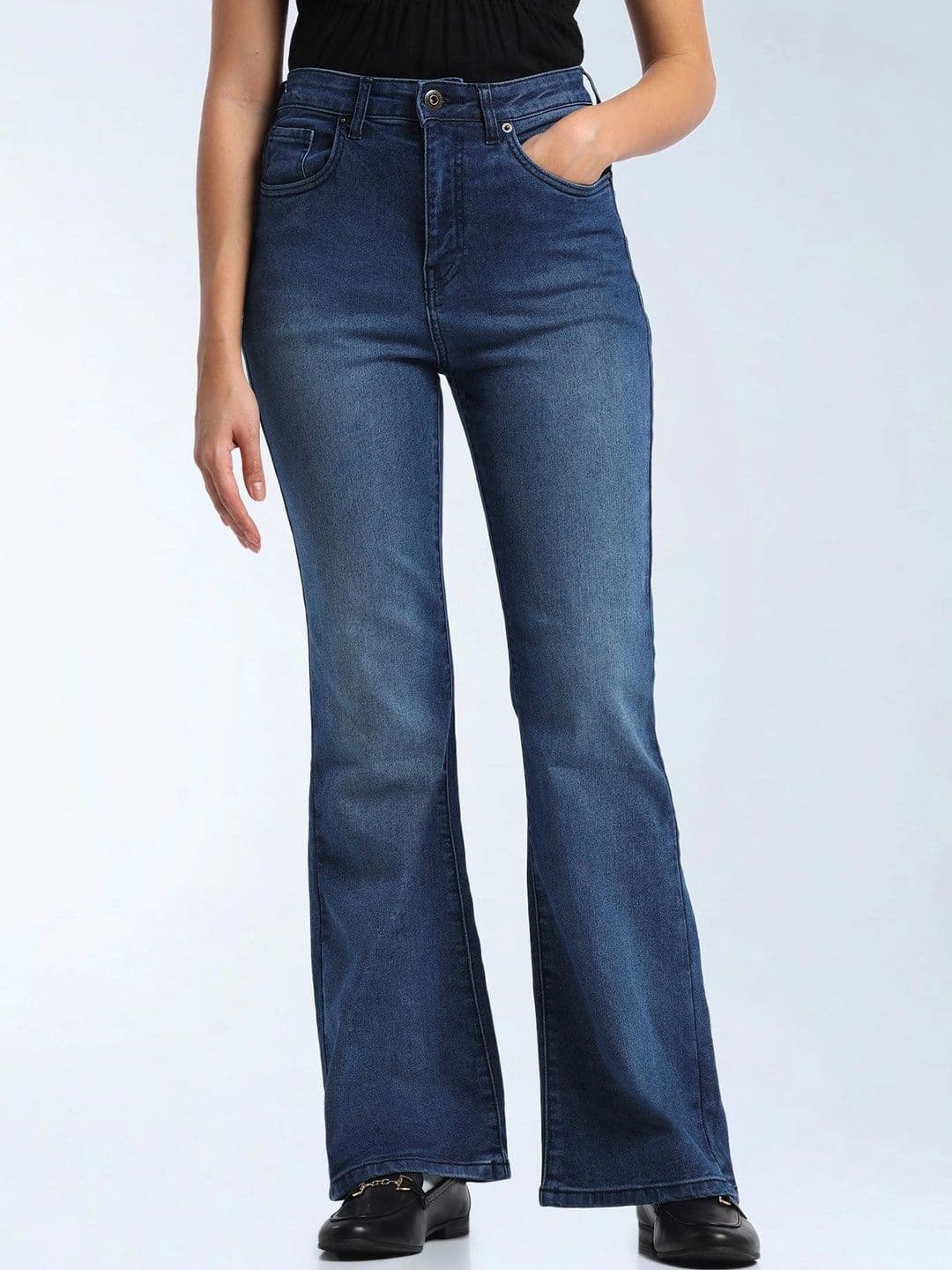 Flying Machine Women Flared High-Rise Low Distress Light Fade Stretchable Jeans thumbnail 7