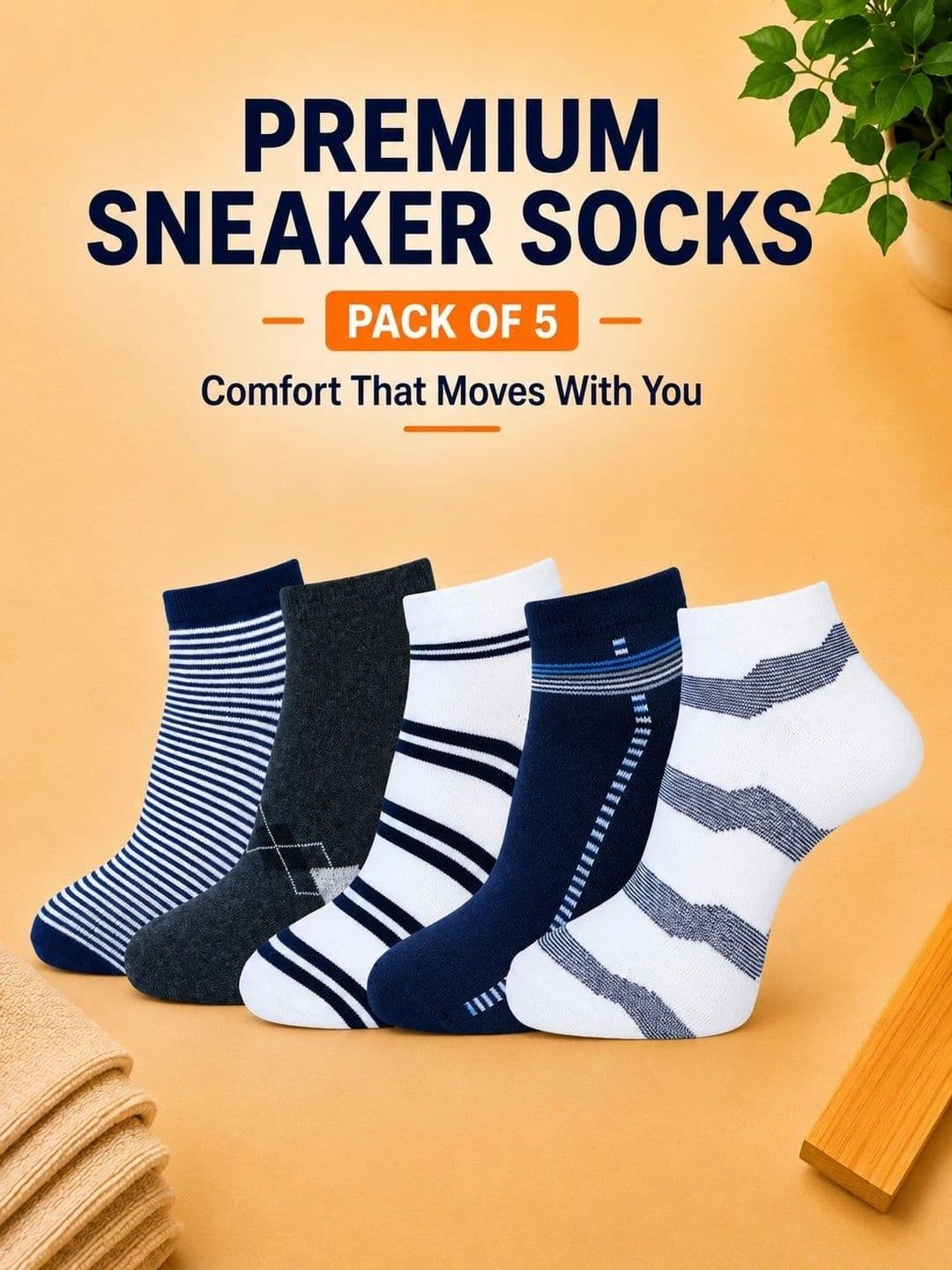 ADDOSSO Men Pack of 5 Cotton Assorted Striped Above Ankle Socks thumbnail 2
