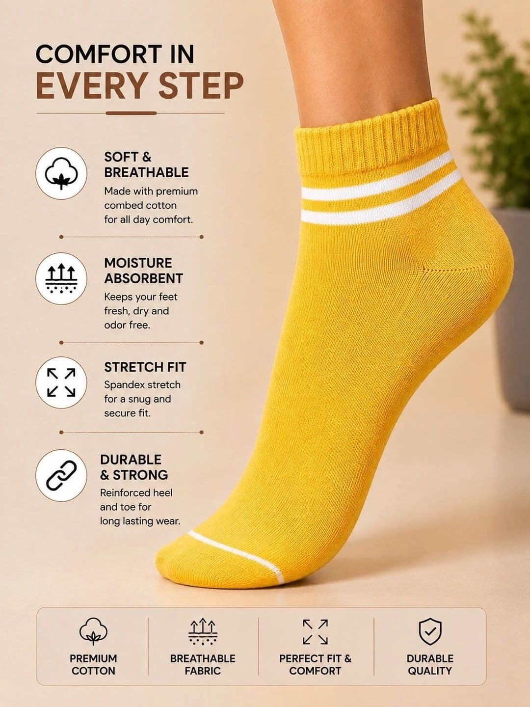 ADDOSSO Men Pack of 10 Cotton Assorted Striped Ankle Length Socks thumbnail 3