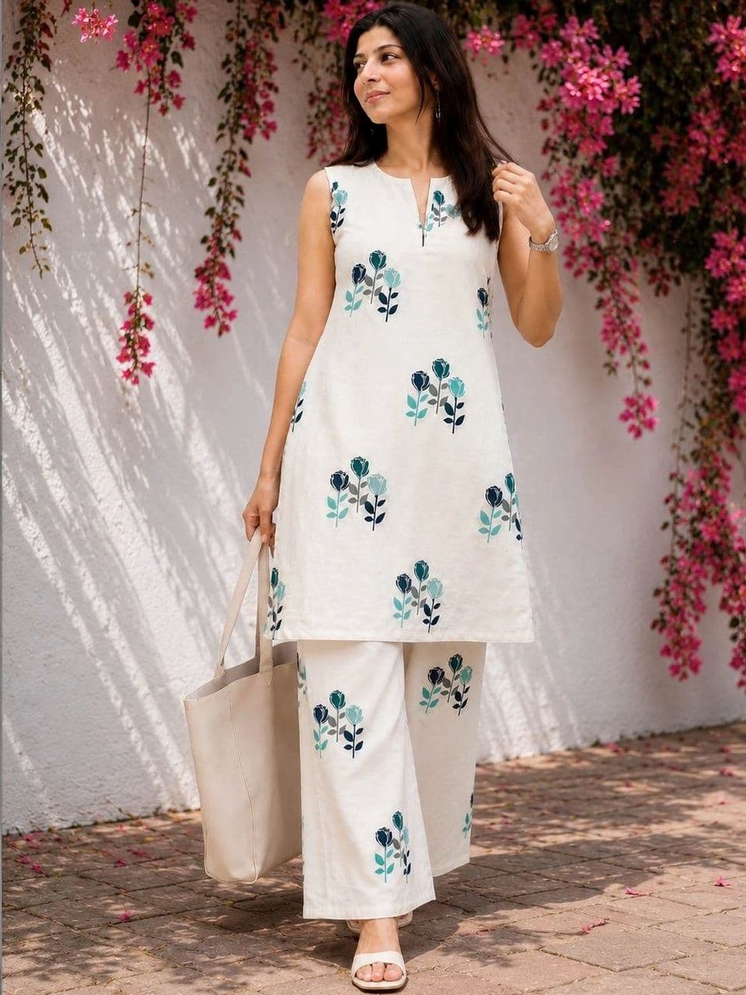iEthniya Women Floral Printed Regular Kurta with Palazzos thumbnail 3