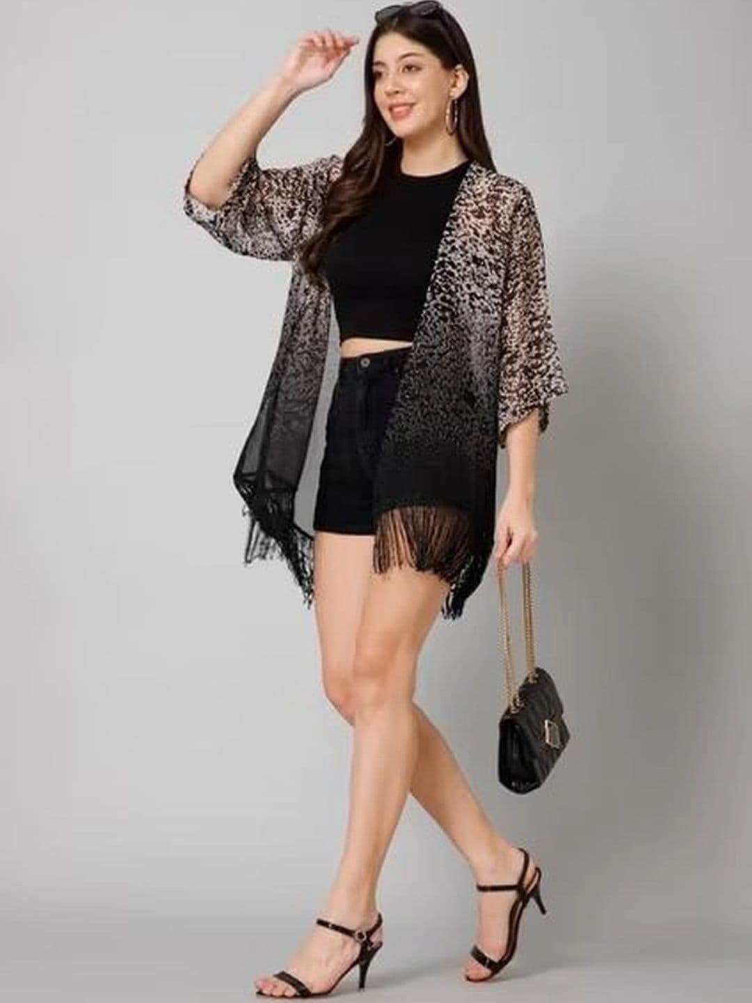 Lunice Women Printed Tasselled Shrug thumbnail 5