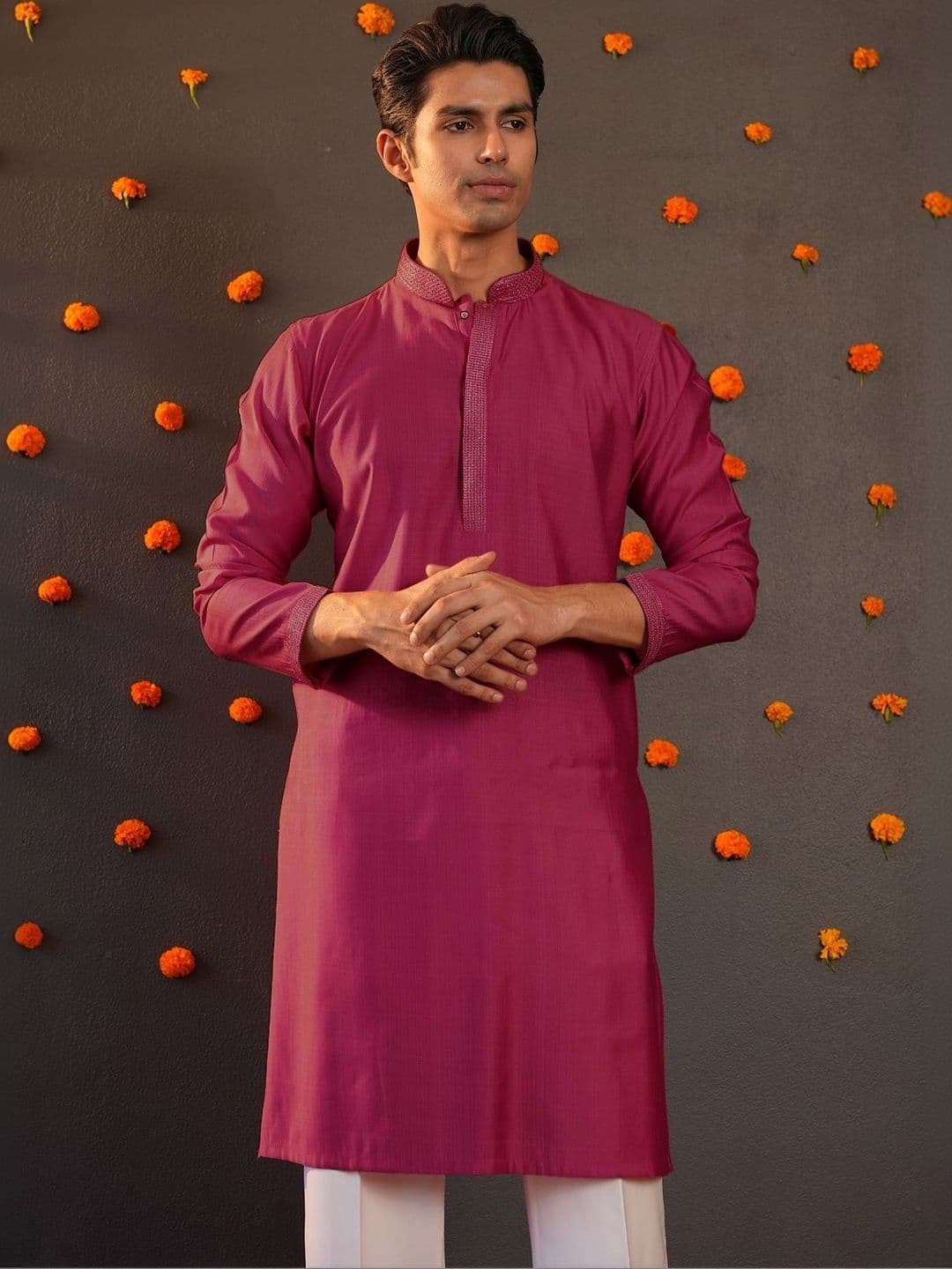 Anouk Men Button Patti Embroidery Straight Kurta thumbnail 2