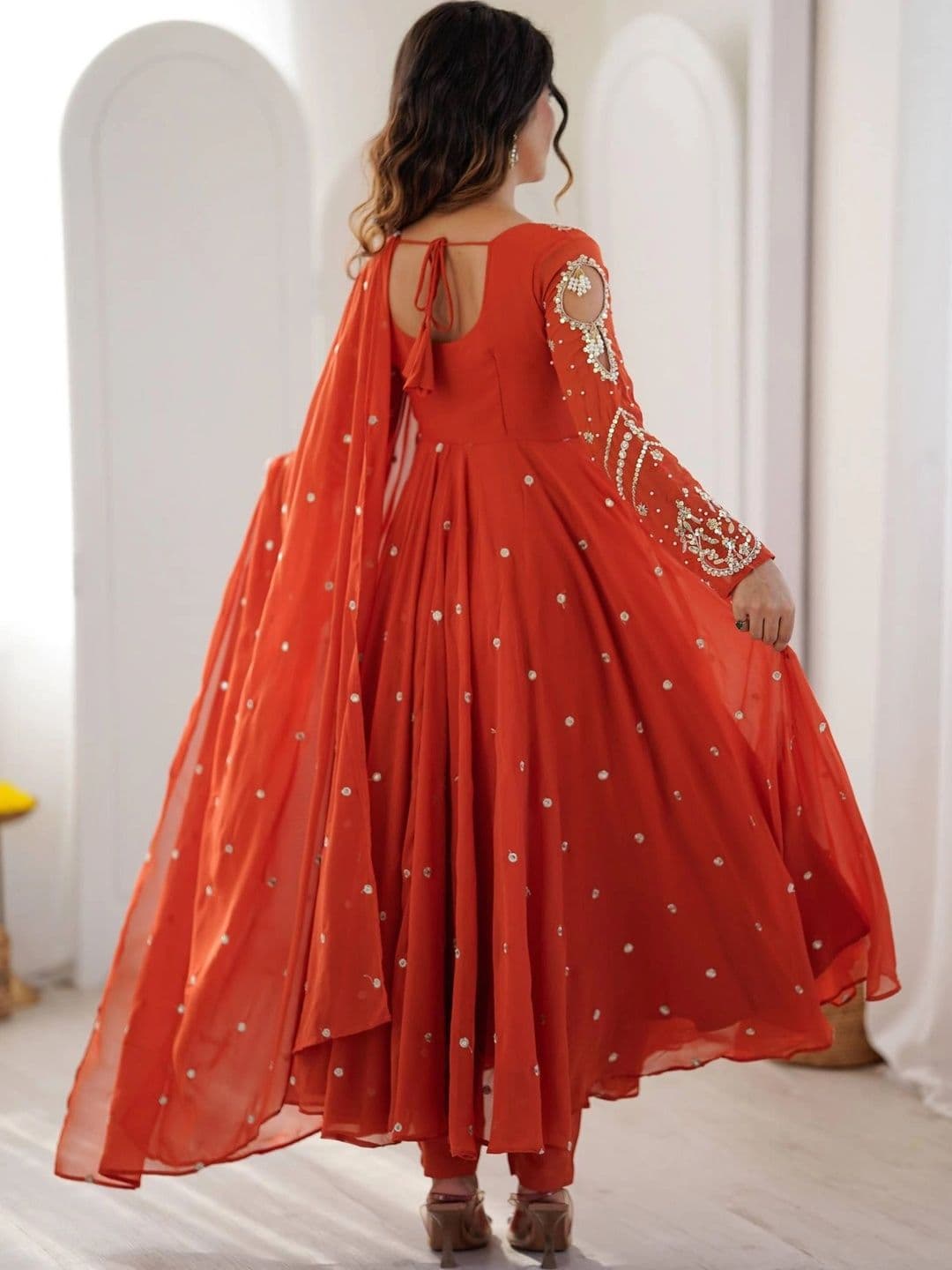 NORAFLEX Women Regular Sequinned Silk Georgette Kurta with Pyjamas & With Dupatta thumbnail 7