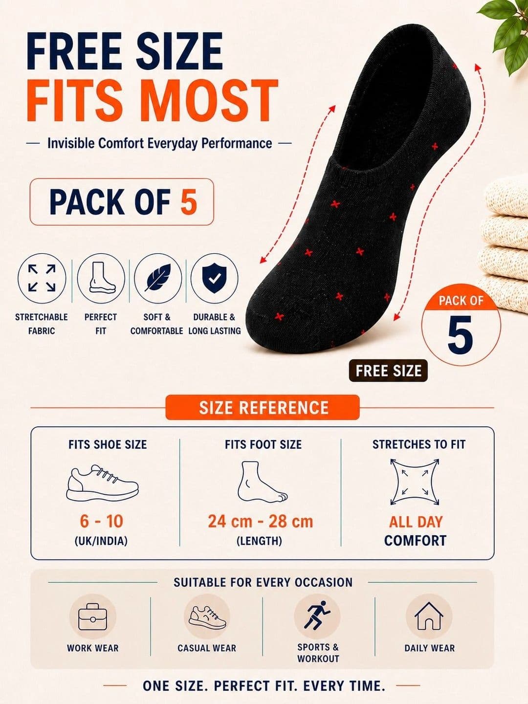 ADDOSSO Men Pack of 5 Cotton Assorted Patterned Shoe Liners Socks thumbnail 4