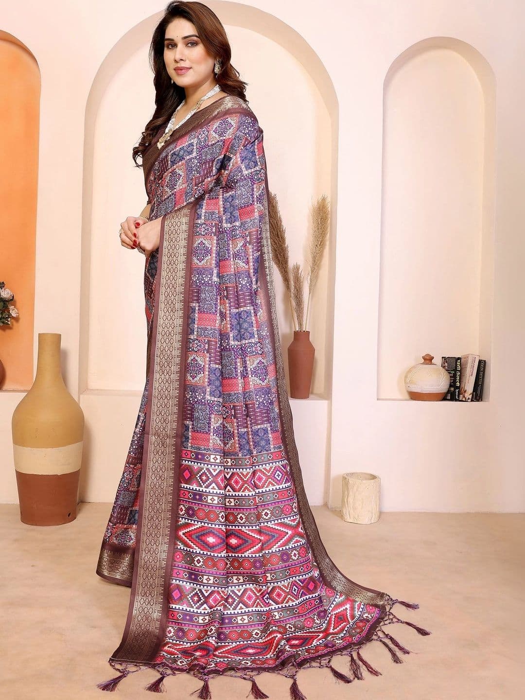 VS MALL Woven Design Zari Silk Cotton Saree thumbnail 3