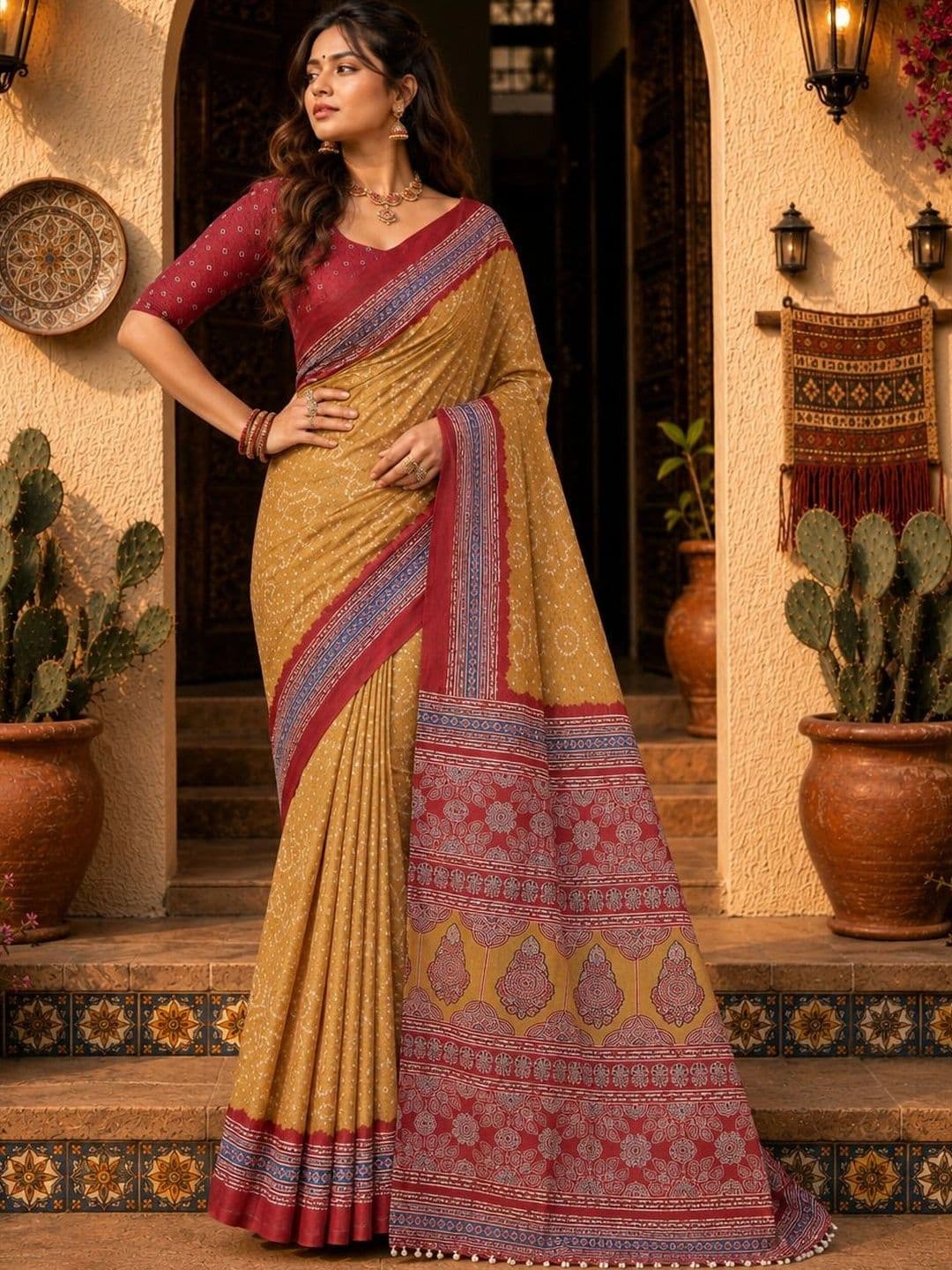 Durga Textile Bandhani Silk Blend Bandhani Saree thumbnail 4