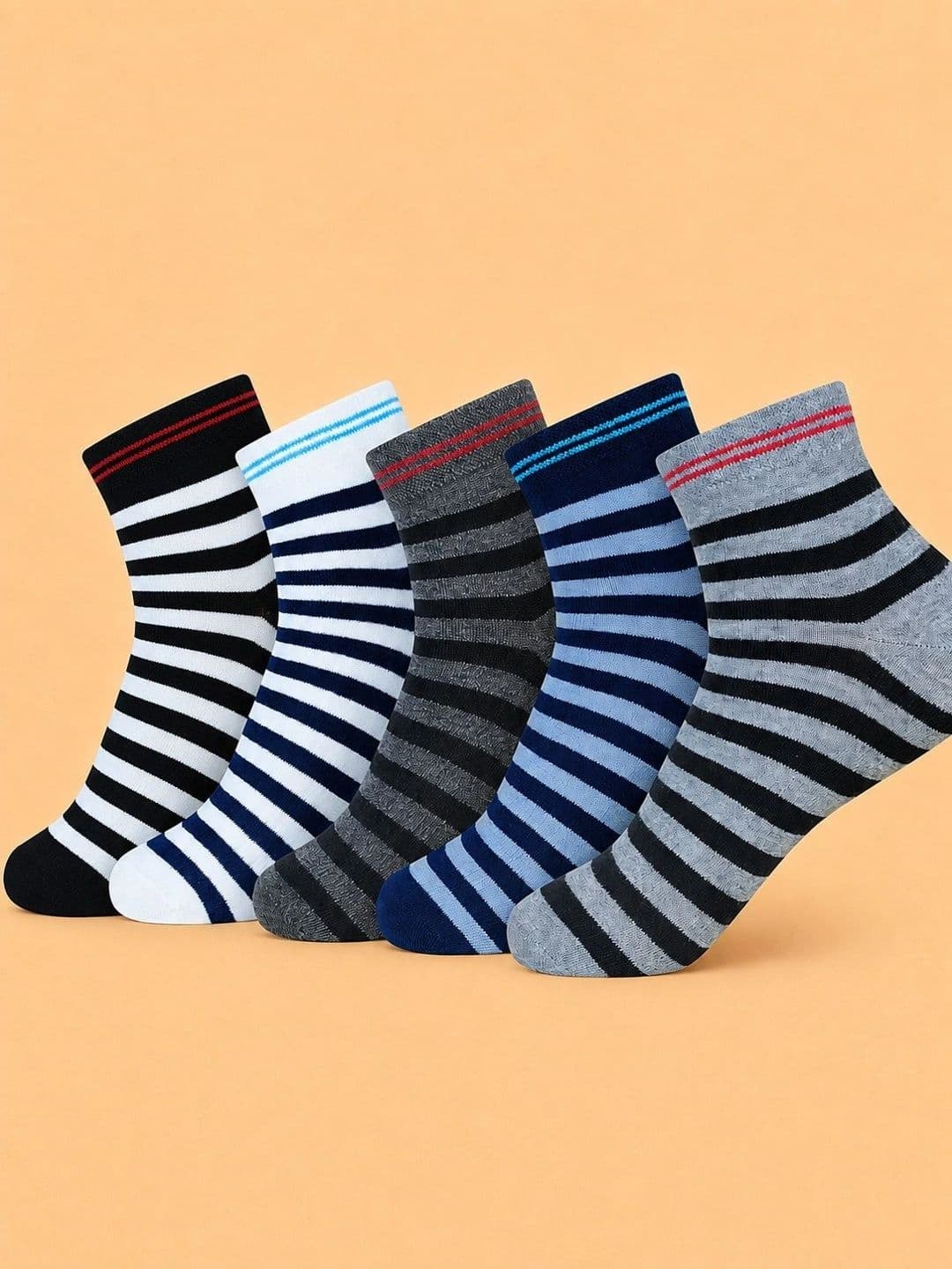 ADDOSSO Men Pack of 5 Cotton Assorted Striped Ankle Length Socks - view 1