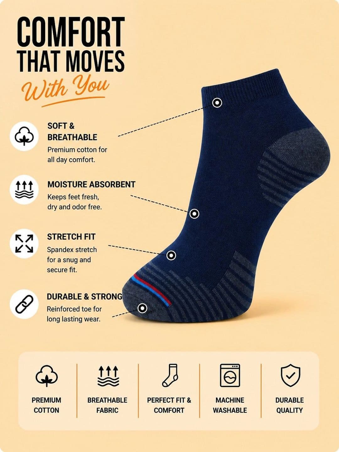 ADDOSSO Men Pack of 3 Cotton Assorted Patterned Ankle Length Socks thumbnail 5
