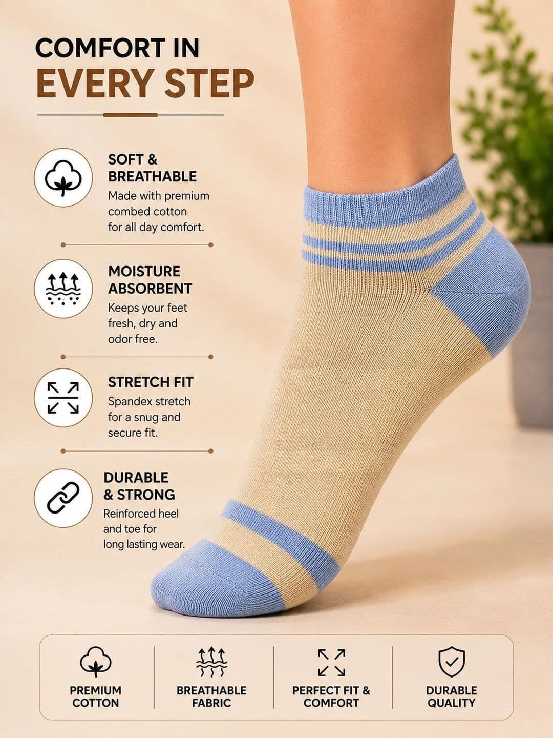 ADDOSSO Men Pack of 10 Cotton Assorted Striped Ankle Length Socks thumbnail 4