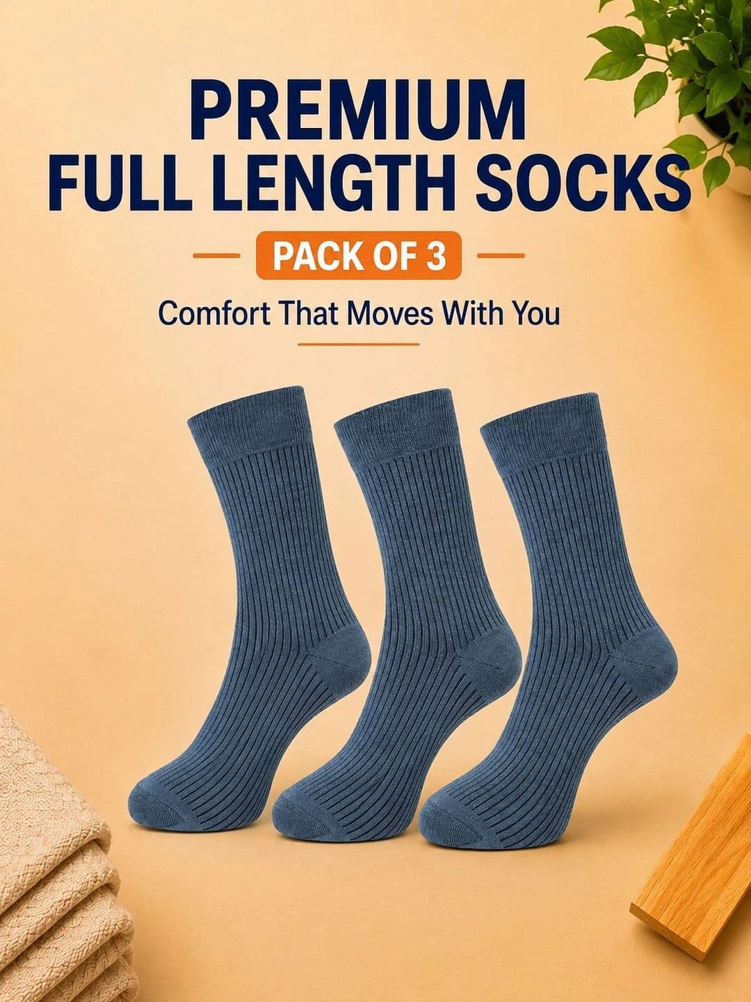 ADDOSSO Men Pack of 3 Cotton Assorted Calf Length Socks thumbnail 5