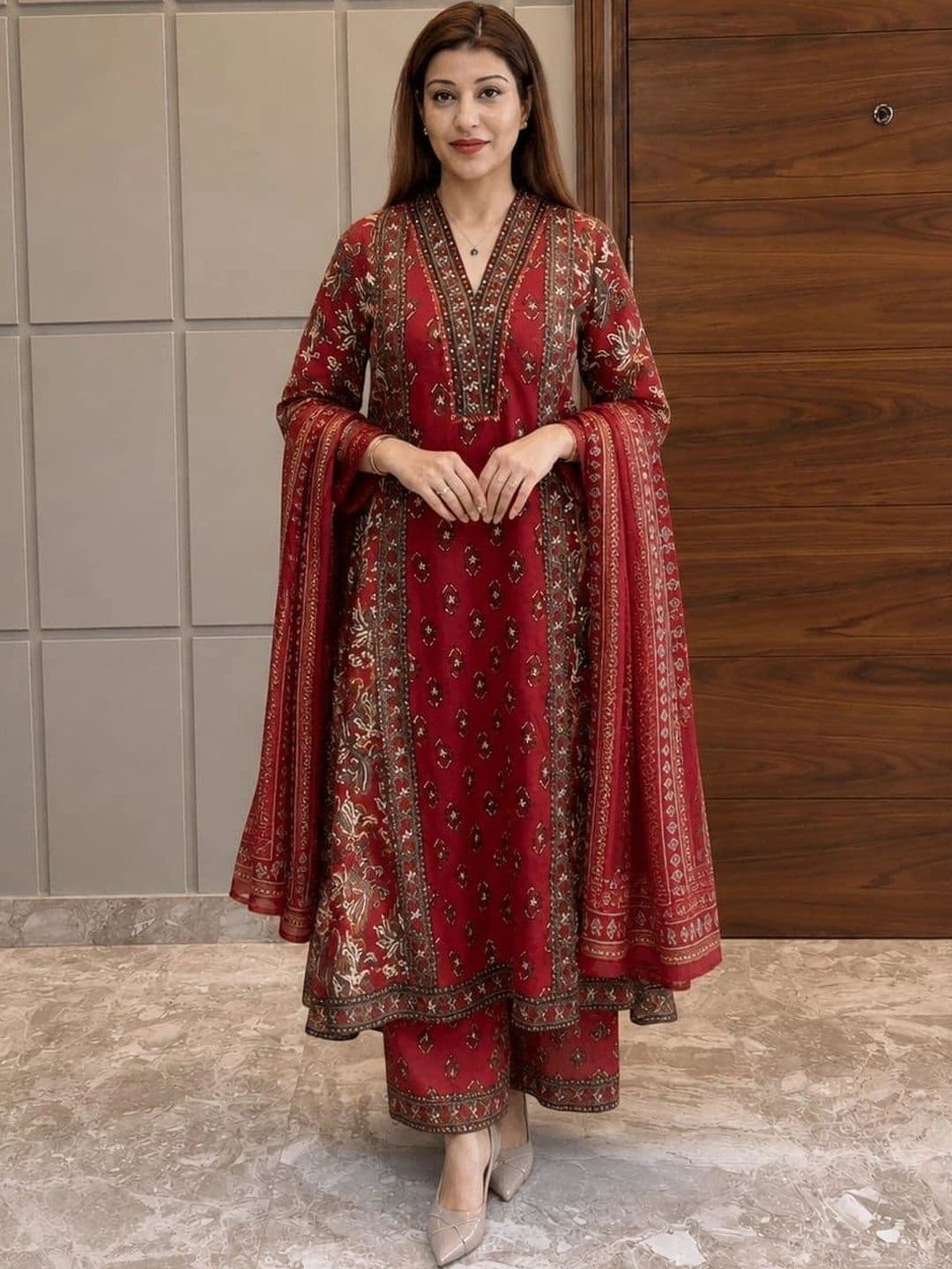 AurexWear Women Ethnic Motifs Printed Regular Pure Cotton Kurta with Palazzos & With Dupatta - view 1