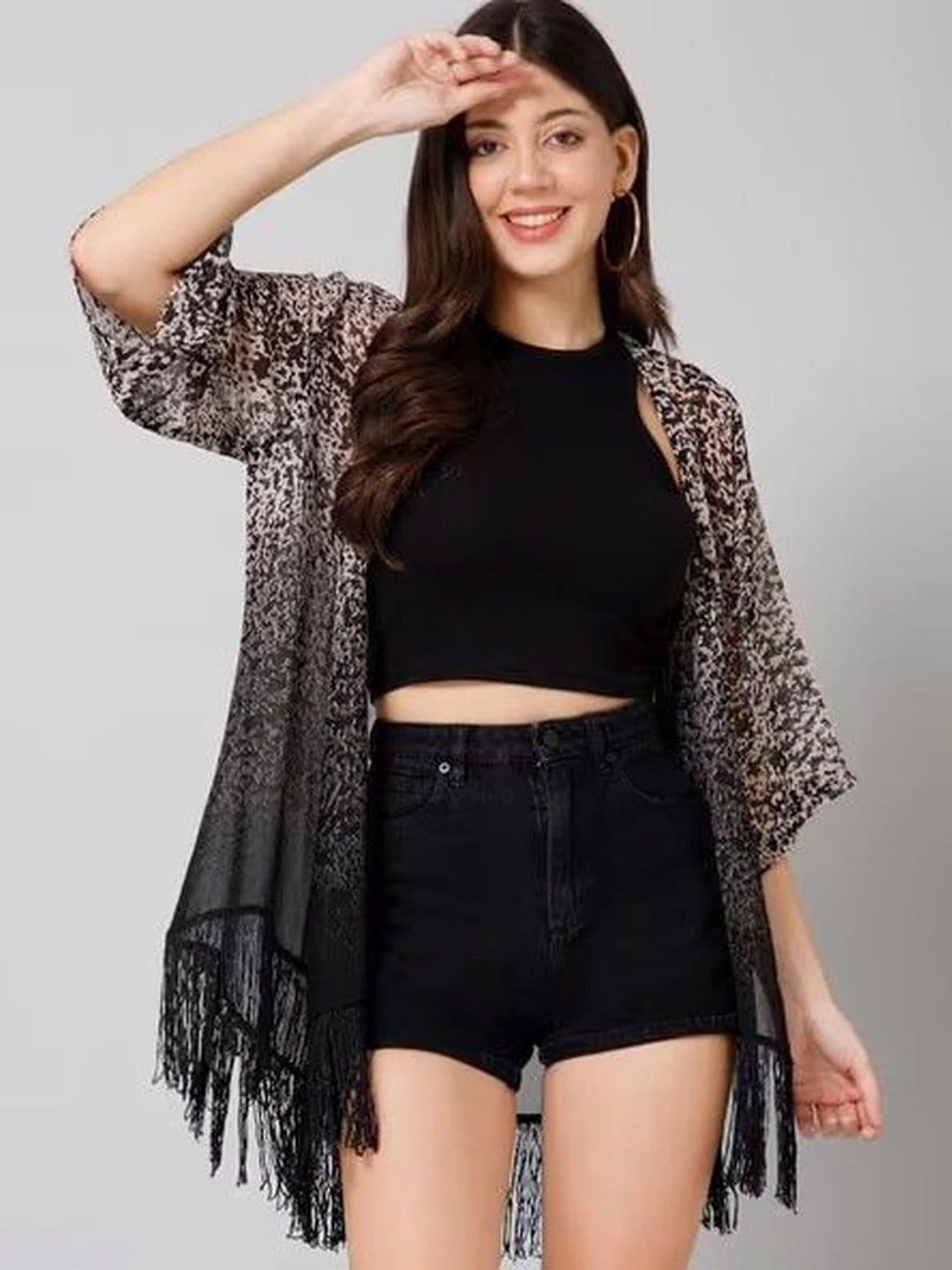 Lunice Women Printed Tasselled Shrug thumbnail 4