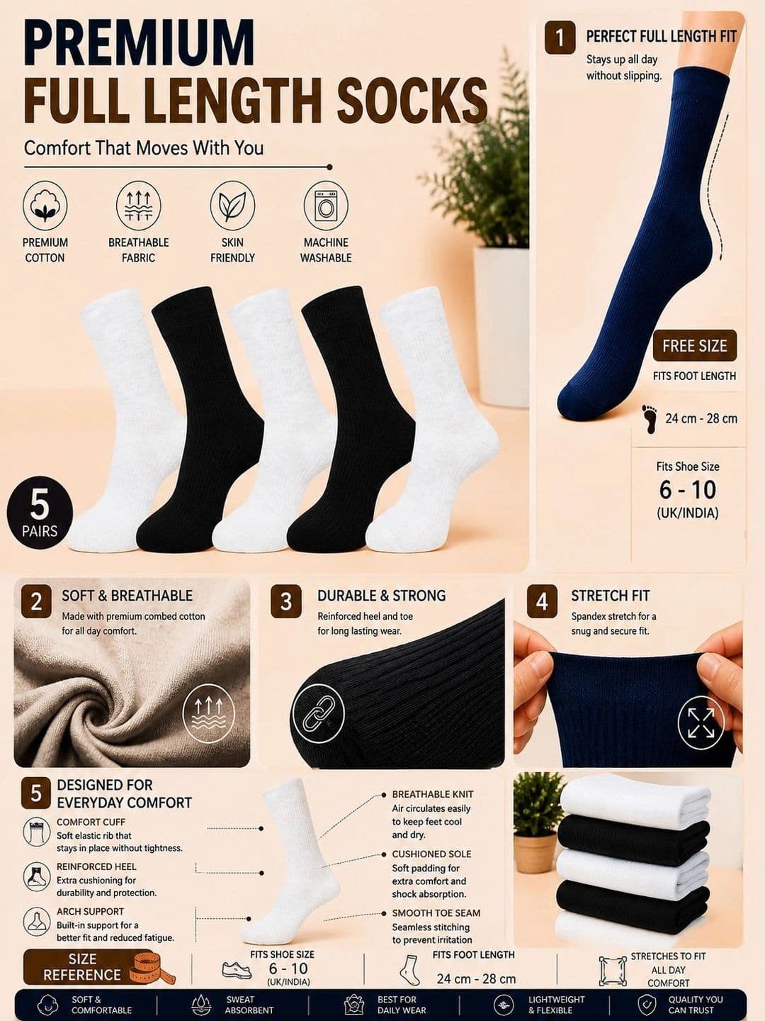 ADDOSSO Men Pack of 5 Cotton Assorted Patterned Calf Length Socks thumbnail 3