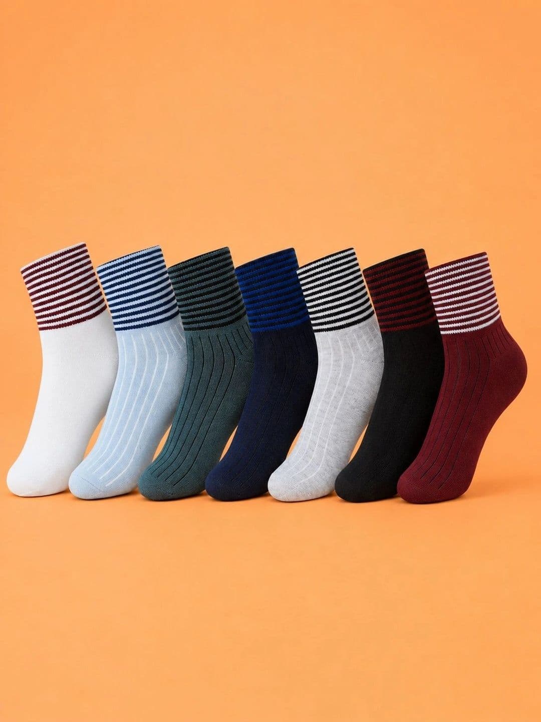 ADDOSSO Men Pack of 7 Cotton Assorted Striped Ankle Length Socks - view 1