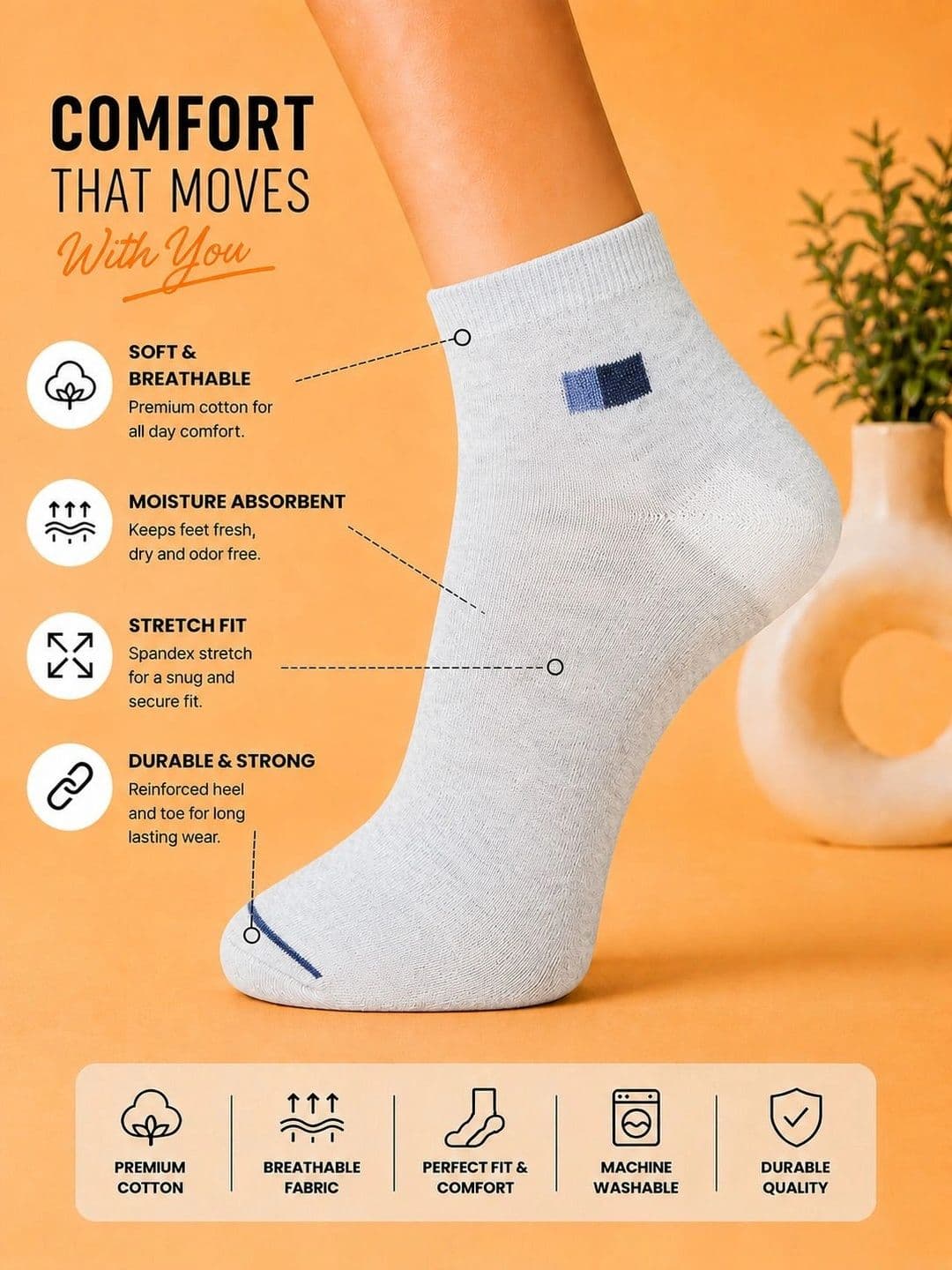ADDOSSO Men Pack of 10 Cotton Assorted Ankle Length Socks thumbnail 4