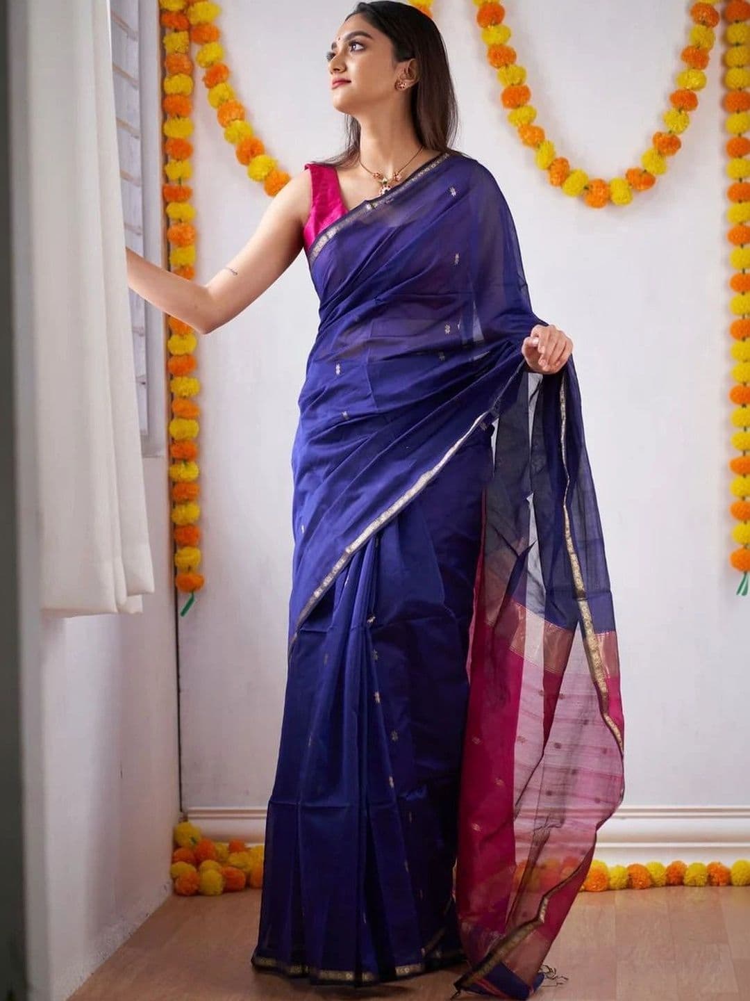 HERE&NOW Striped Zari Silk Blend Banarasi Saree - view 1