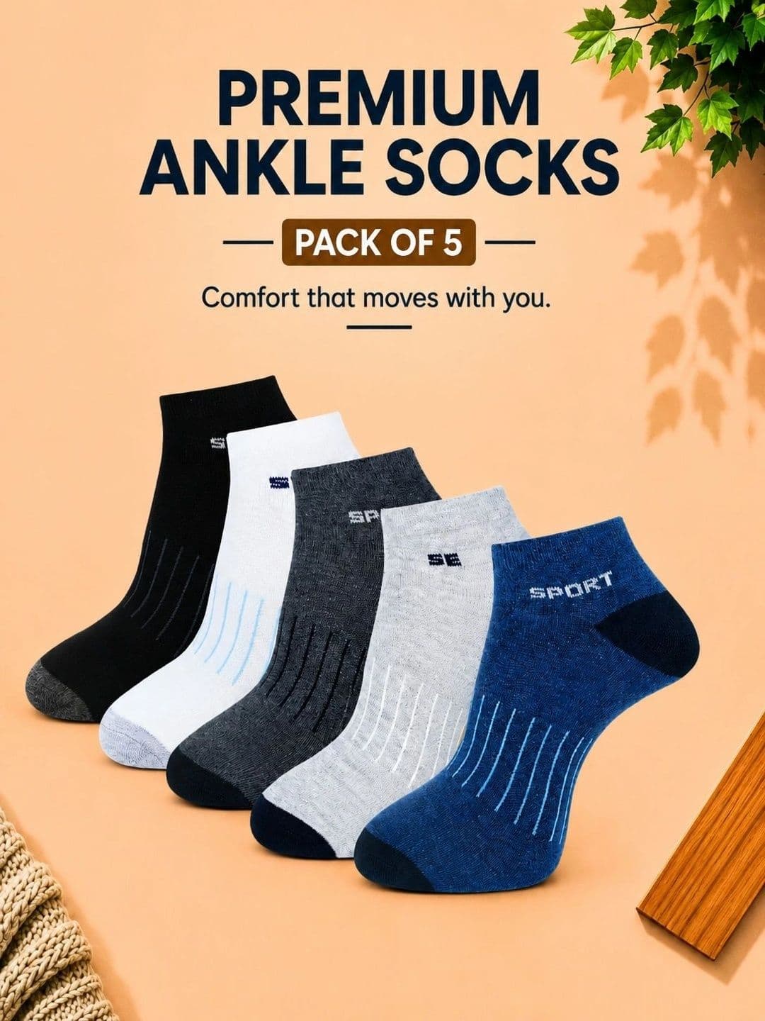 ADDOSSO Men Pack of 5 Cotton Assorted Patterned Ankle Length Socks thumbnail 2