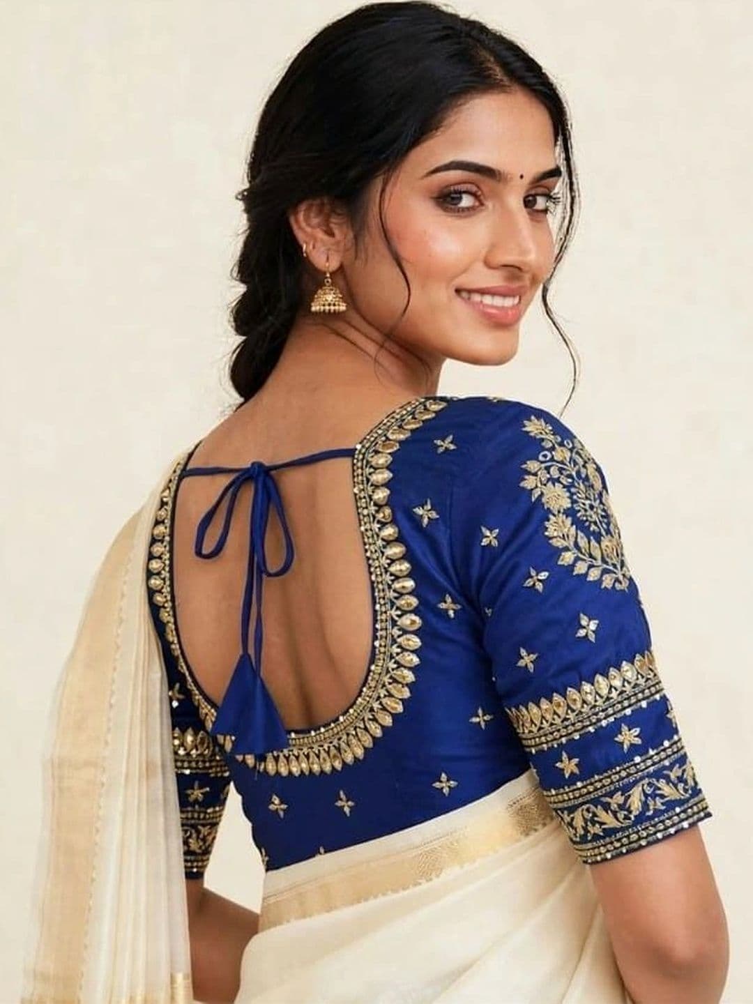 Binatex Cotton Embroidered Zari Saree Blouse thumbnail 5