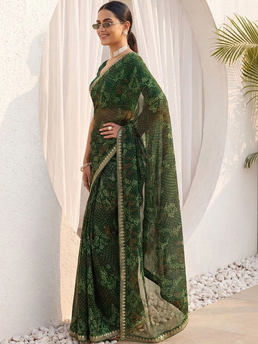 Anouk Rustic Bandhani Sequinned Poly Georgette Designer Bandhani Saree thumbnail 3