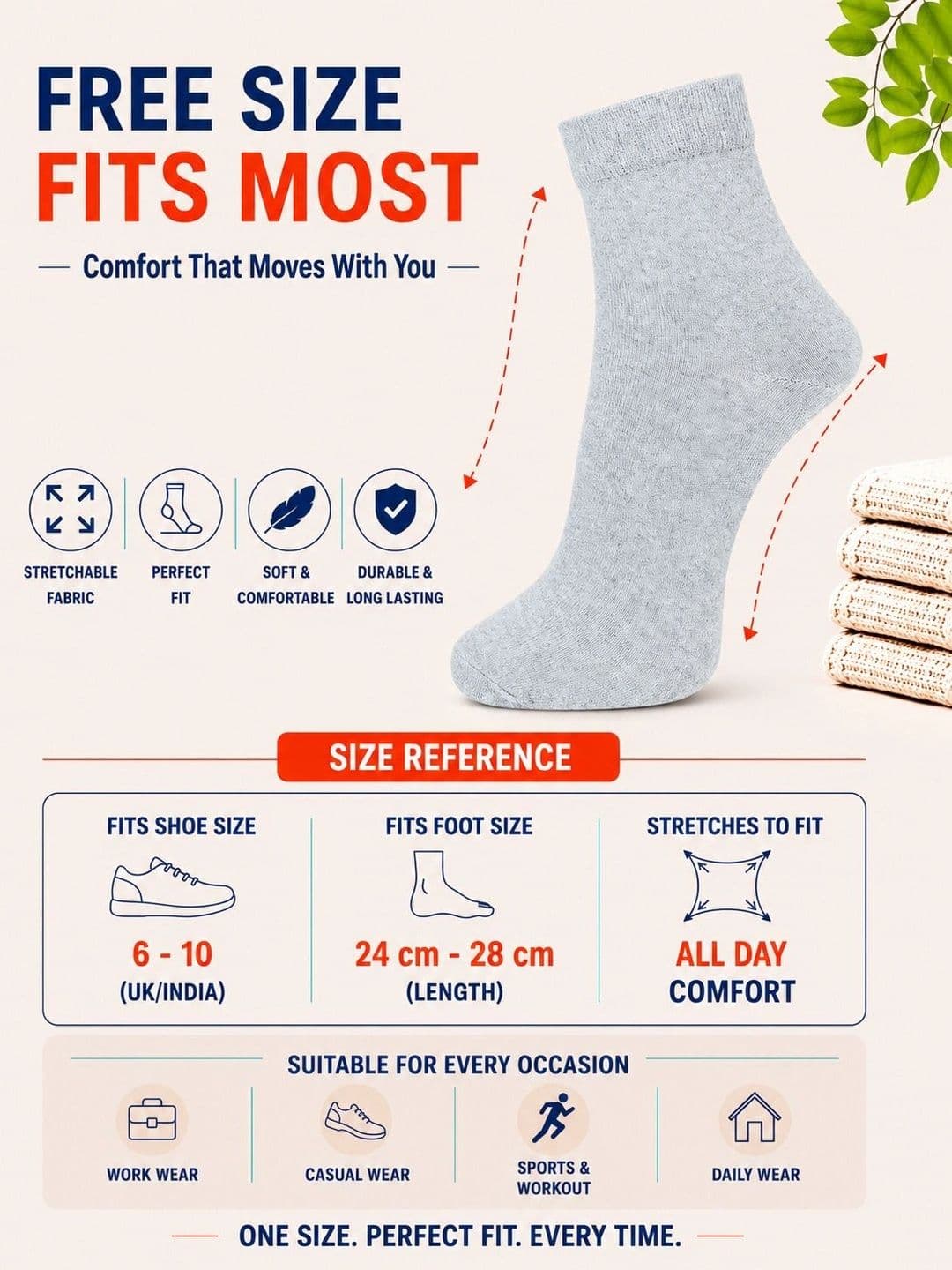 ADDOSSO Men Pack of 3 Cotton Assorted Ankle Length Socks thumbnail 5