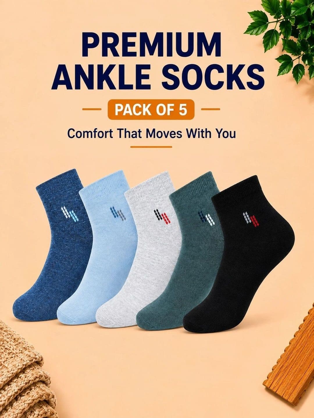 ADDOSSO Men Pack of 5 Cotton Assorted Patterned Ankle Length Socks thumbnail 2