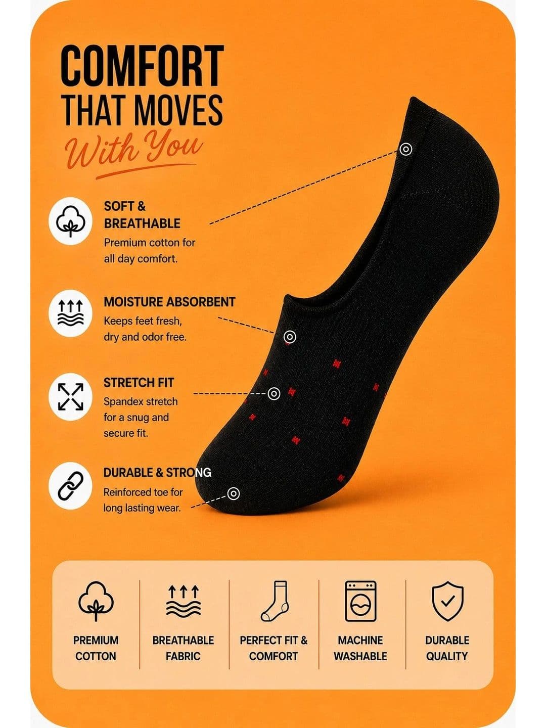 ADDOSSO Men Pack of 3 Cotton Assorted Patterned Shoe Liners Socks thumbnail 4