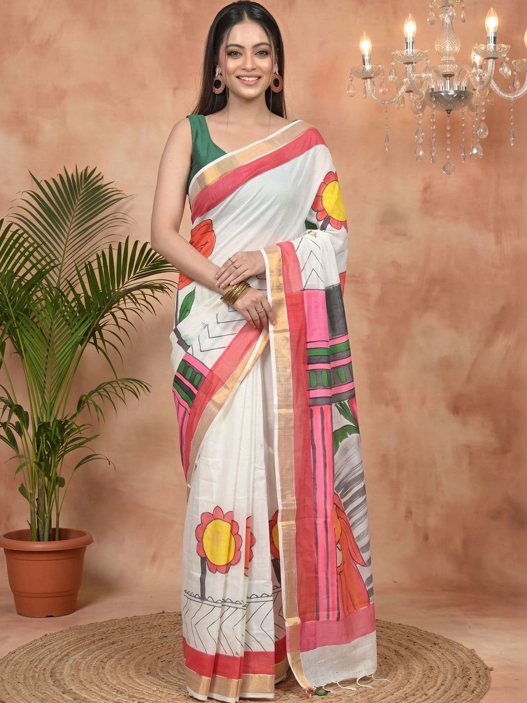 PuJoy Women Ethnic Motifs Sequinned Pure Cotton Handloom Saree thumbnail 5