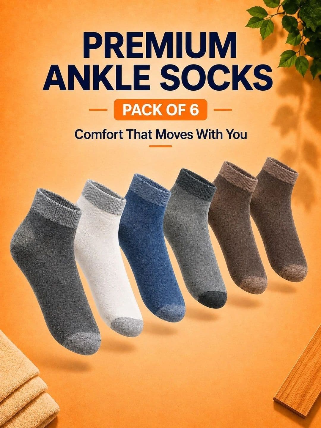 ADDOSSO Men Pack of 6 Cotton Assorted Ankle Length Socks thumbnail 2