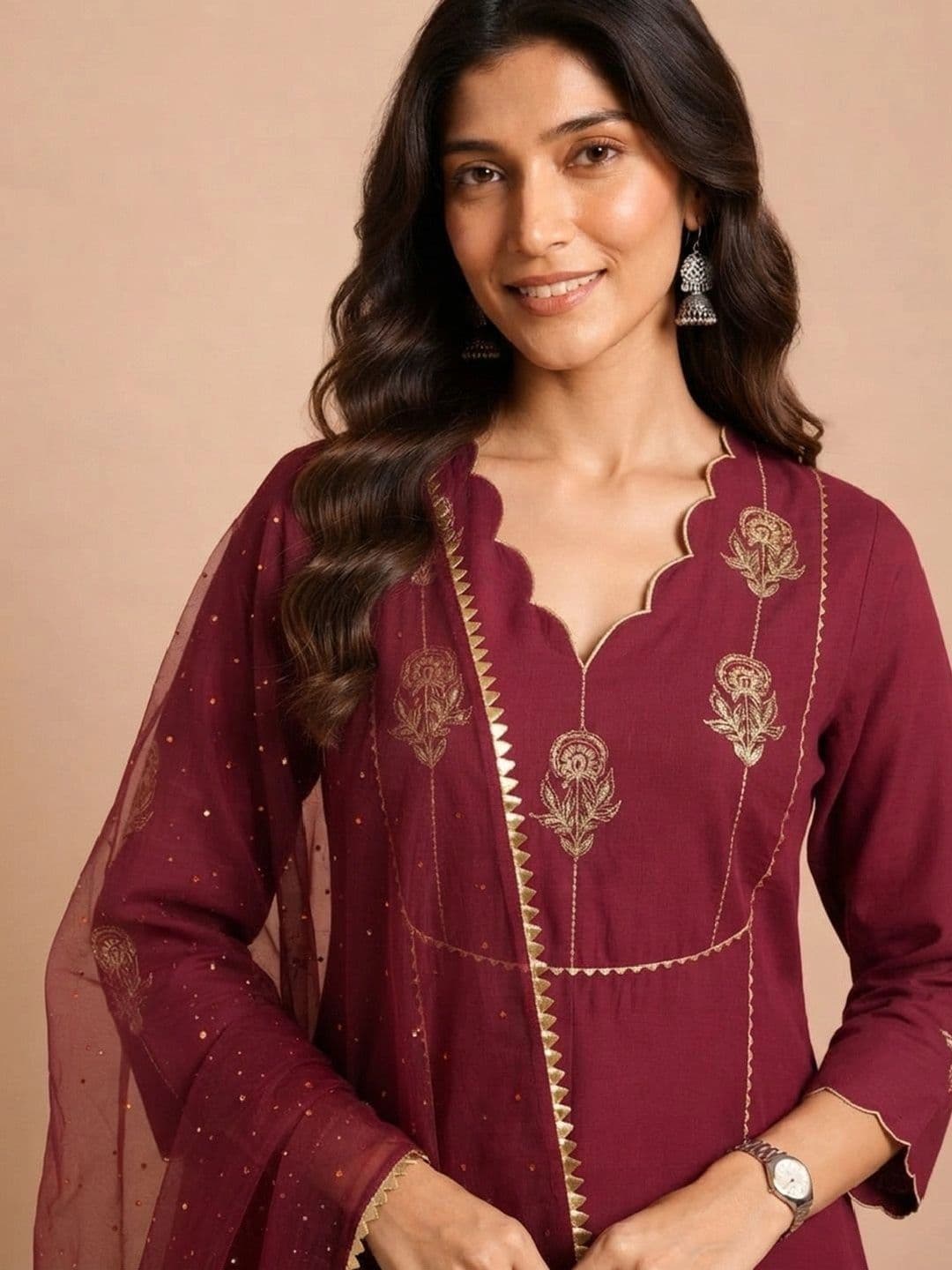 Varanga Women Ethnic Motifs Embroidered Regular Thread Work Kurta with Palazzos & With Dupatta thumbnail 6
