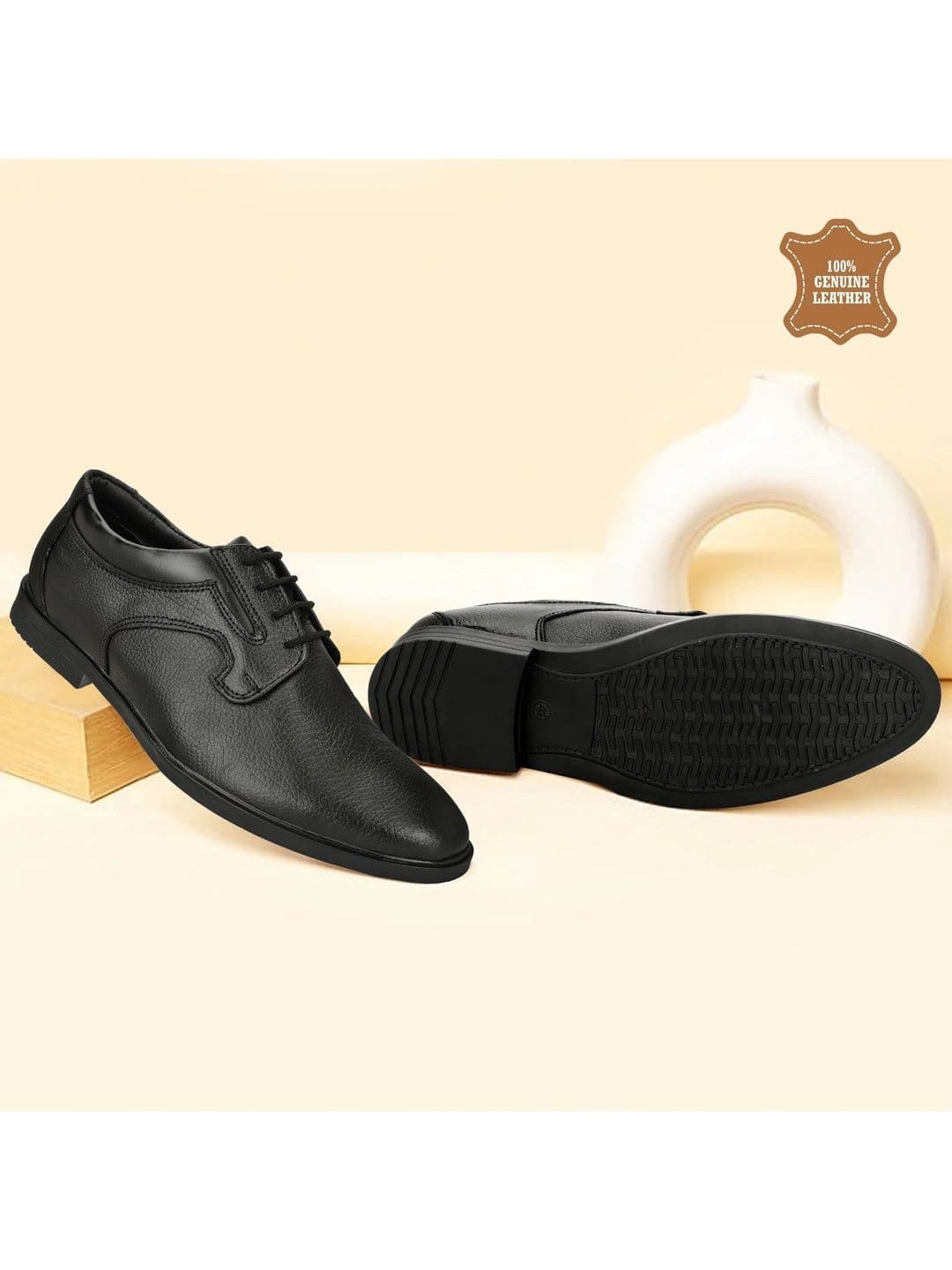 INKLENZO Men Textured Leather Round Toe Lace-Ups Derbys Shoes thumbnail 5