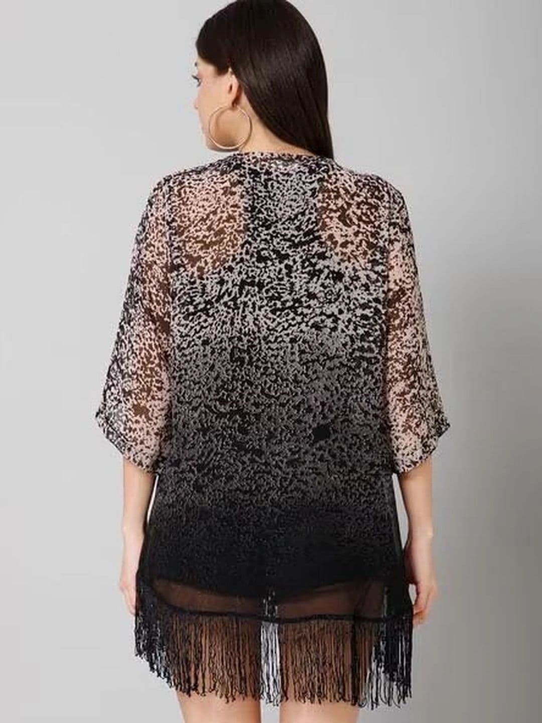 Lunice Women Printed Tasselled Shrug thumbnail 2