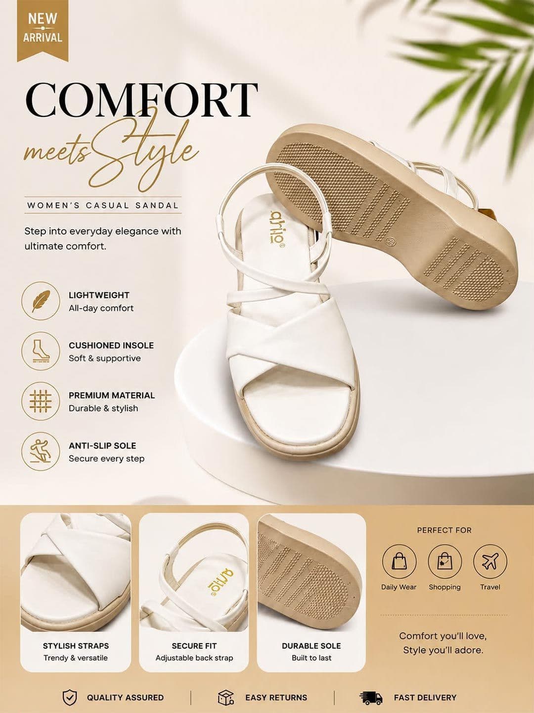 ASHO WITH FASHION MADE GLOBAL Women Synthetic Leather Platform Sandals with Cross Straps thumbnail 3