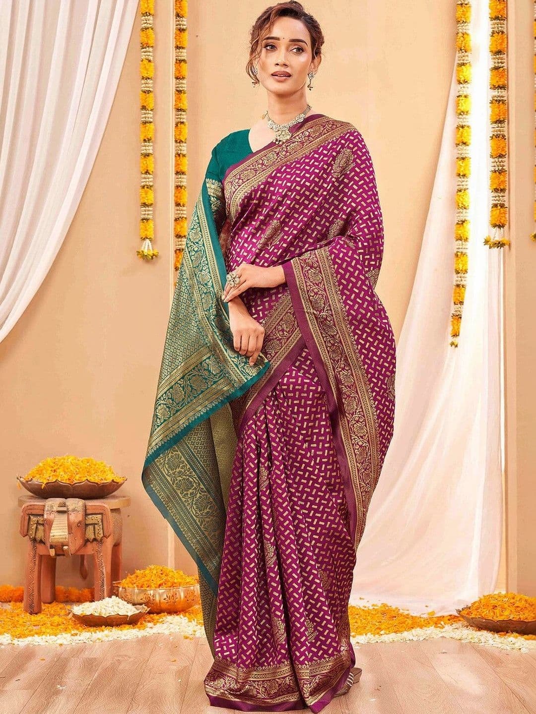 KALINI Women Woven Design Zari Art Silk Fusion Saree thumbnail 7