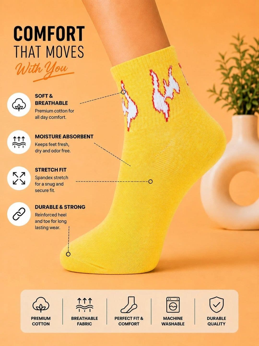 ADDOSSO Men Pack of 5 Cotton Assorted Patterned Ankle Length Socks thumbnail 4