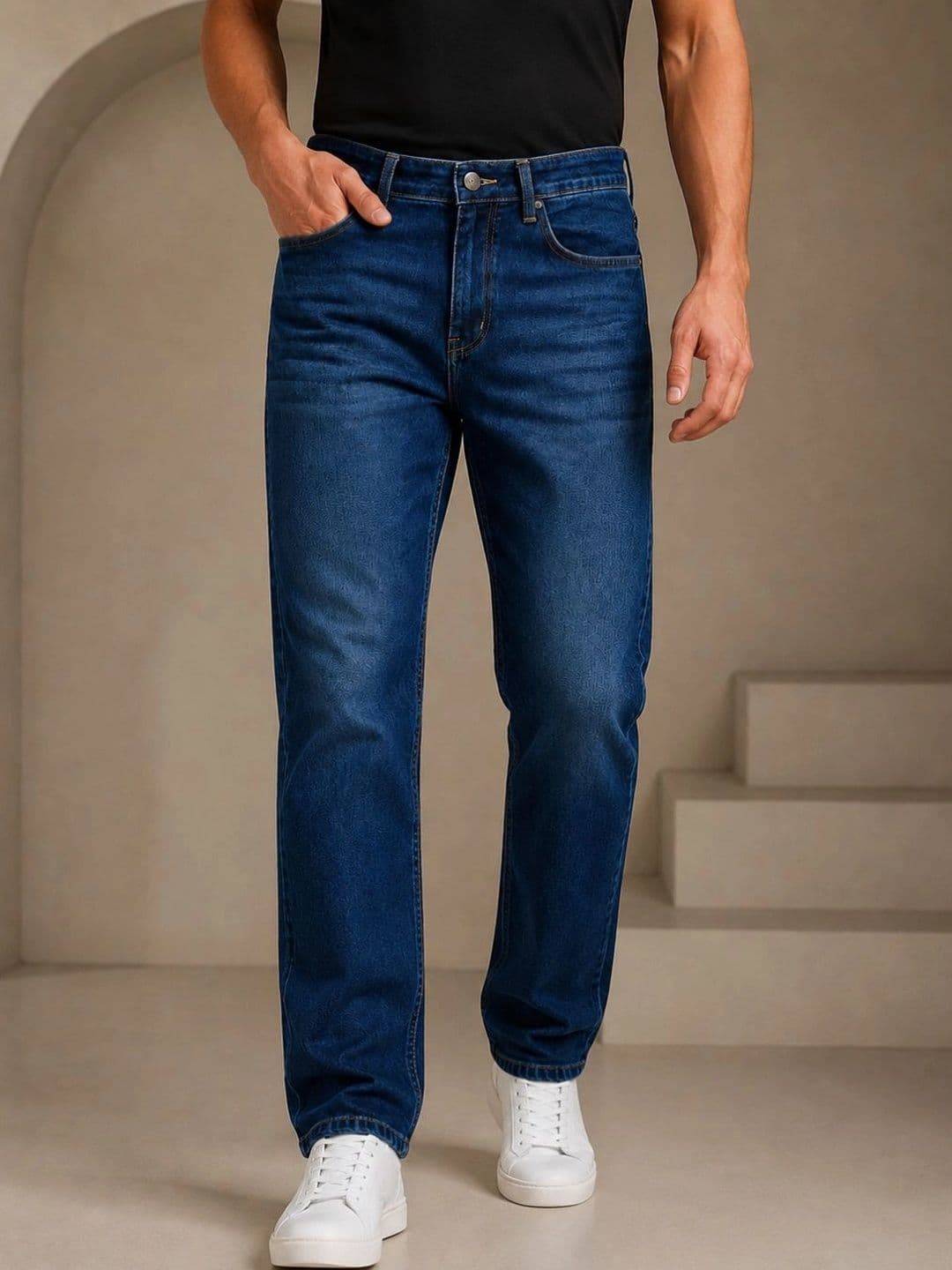 ZUSH Men Straight Fit Mid-Rise Low Distress Stretchable Jeans thumbnail 6