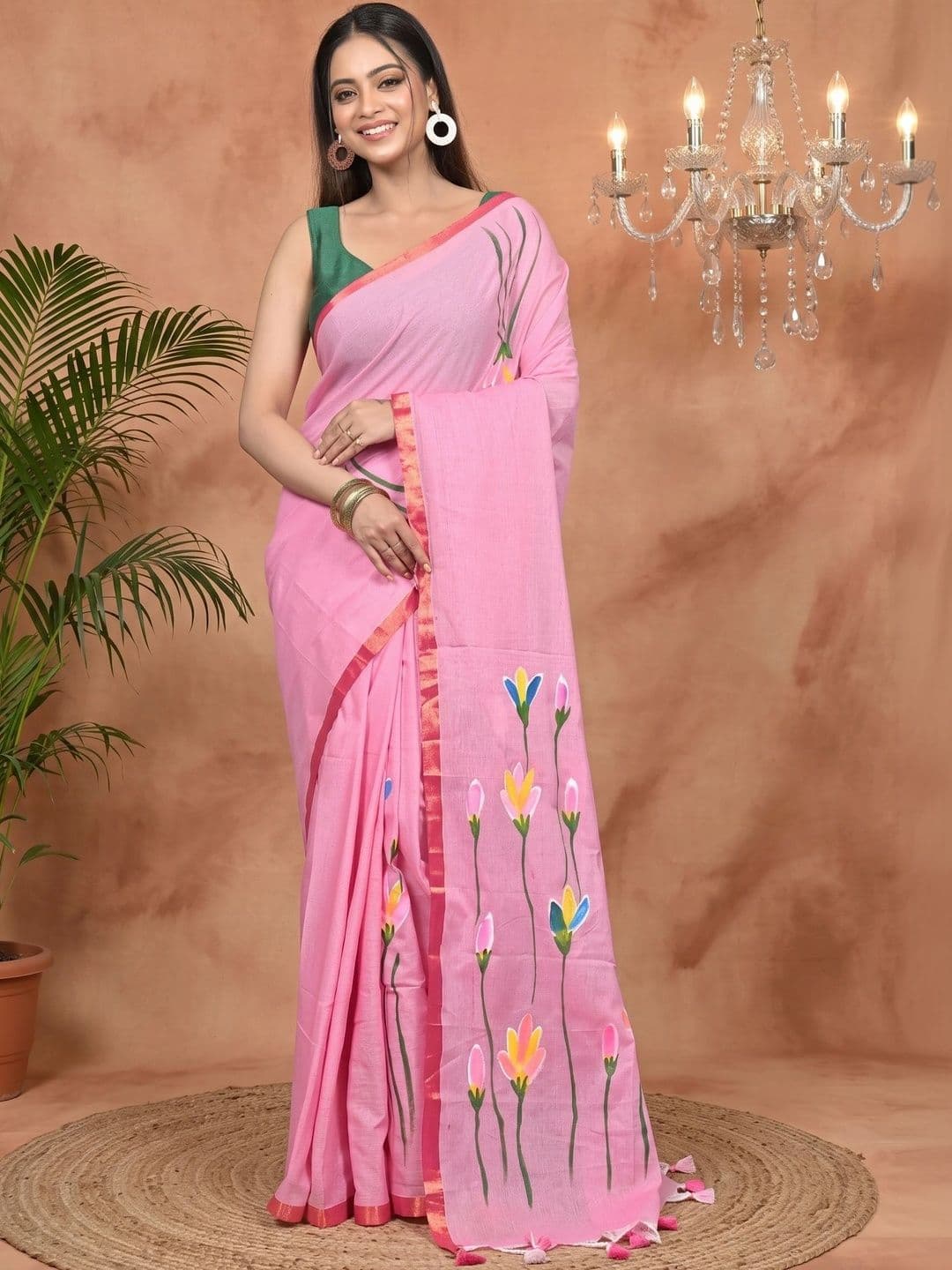 PuJoy  Women Ethnic Motifs Sequinned Pure Cotton Handloom Taant Saree thumbnail 6