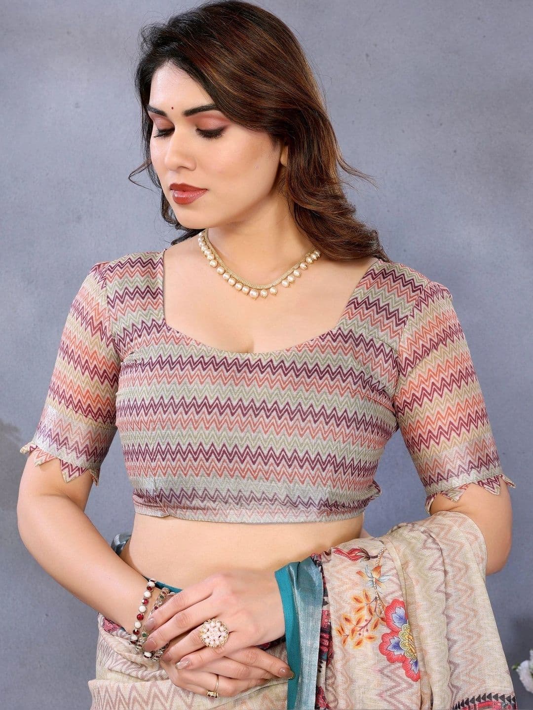 VS MALL Floral Linen Blend Saree thumbnail 5