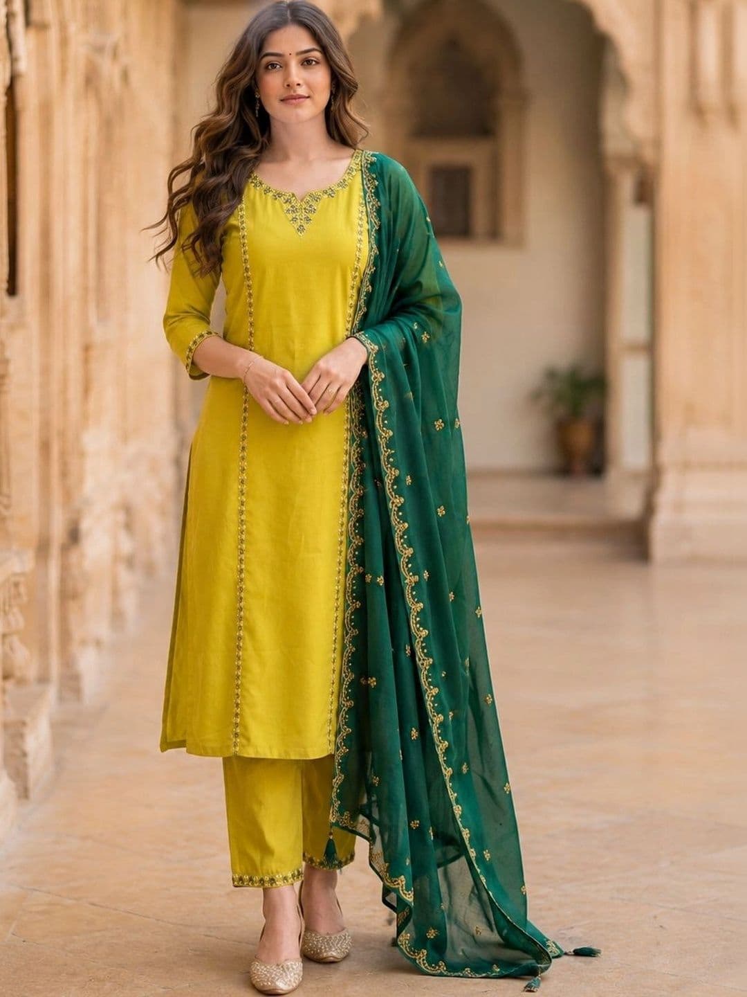 ISHU FAB Women Ethnic Motifs Embroidered Regular Thread Work Kurta with Trousers & With Dupatta thumbnail 4