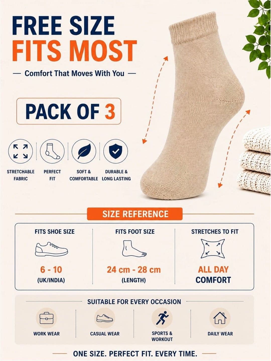 ADDOSSO Men Pack of 3 Cotton Assorted Ankle Length Socks thumbnail 2