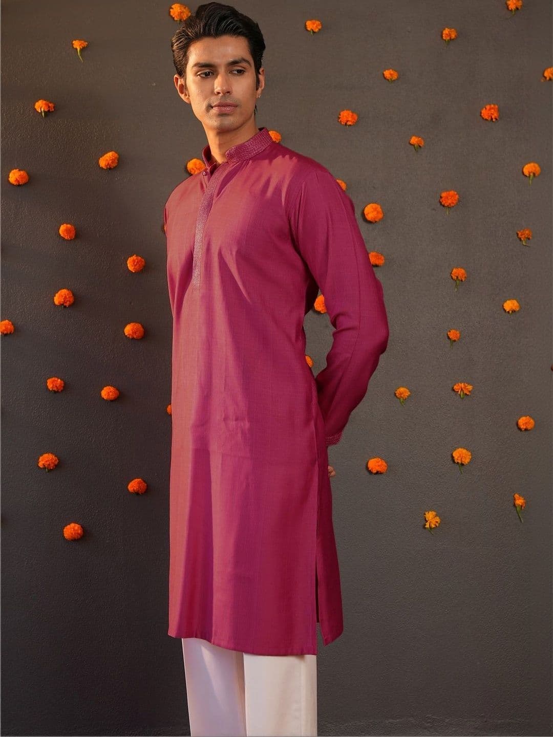 Anouk Men Button Patti Embroidery Straight Kurta thumbnail 3